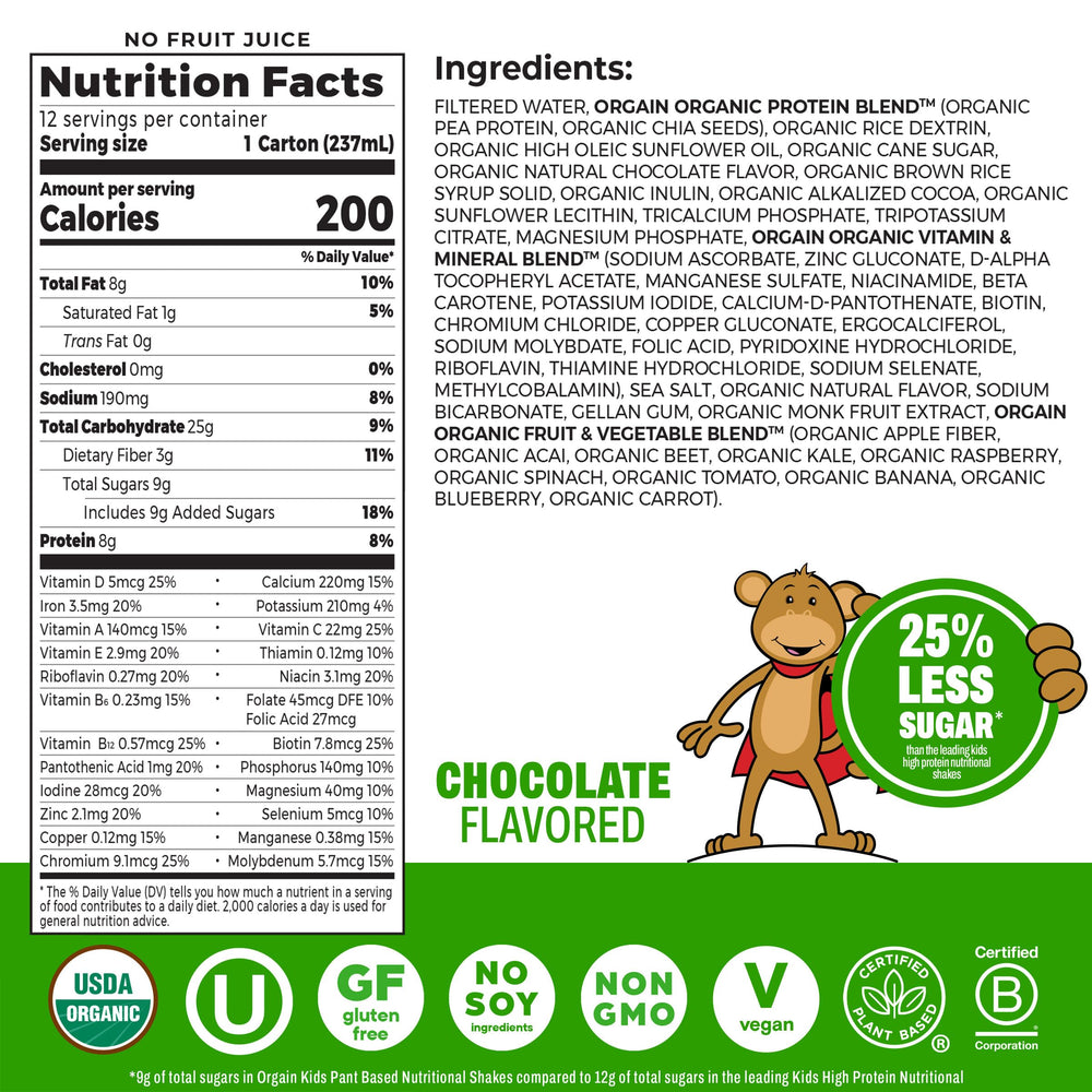 Orgain back label with nutrition facts and ingredient list highlighting clear nutrient information