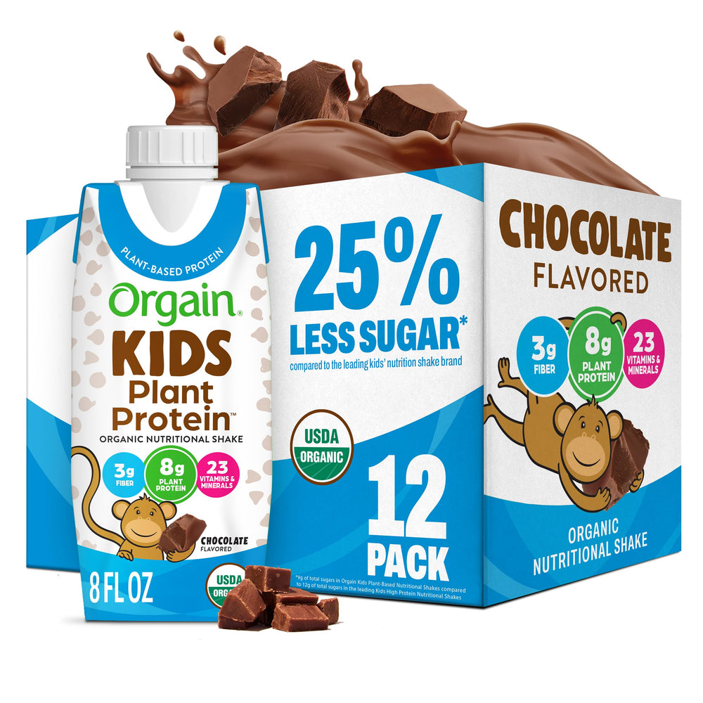 Orgain front packaging showing chocolate shake and kid-friendly design benefiting grab-and-go convenience