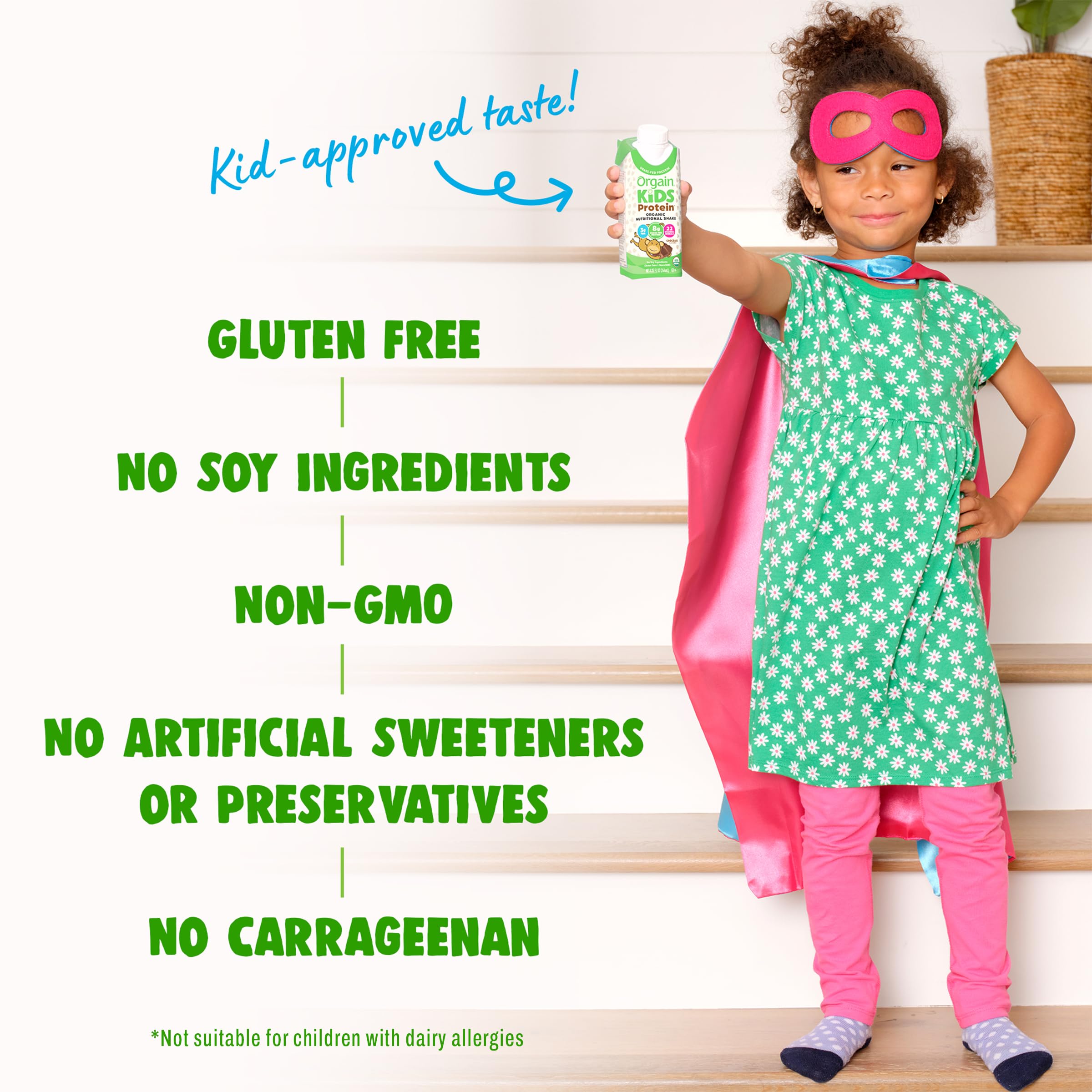 Orgain fruit and veggie powder visual highlighting added nutrients and fiber