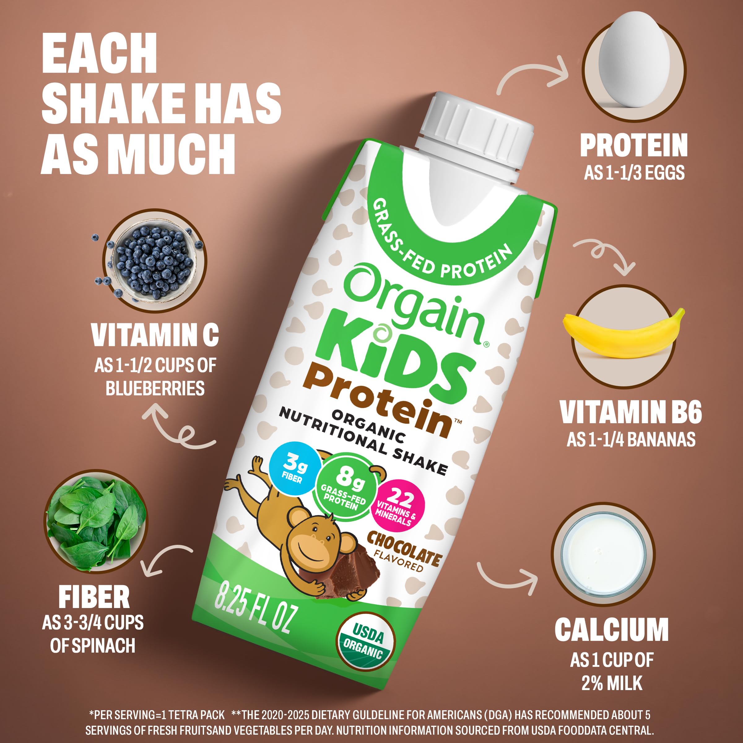 Orgain carton held in hand to show 8.25 oz size and easy portability