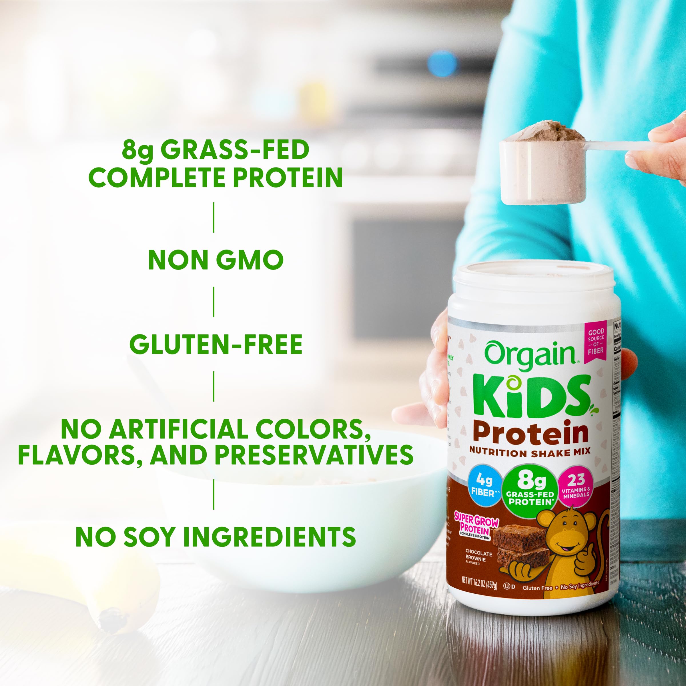 Orgain powder blended in blender illustrating quick morning preparation