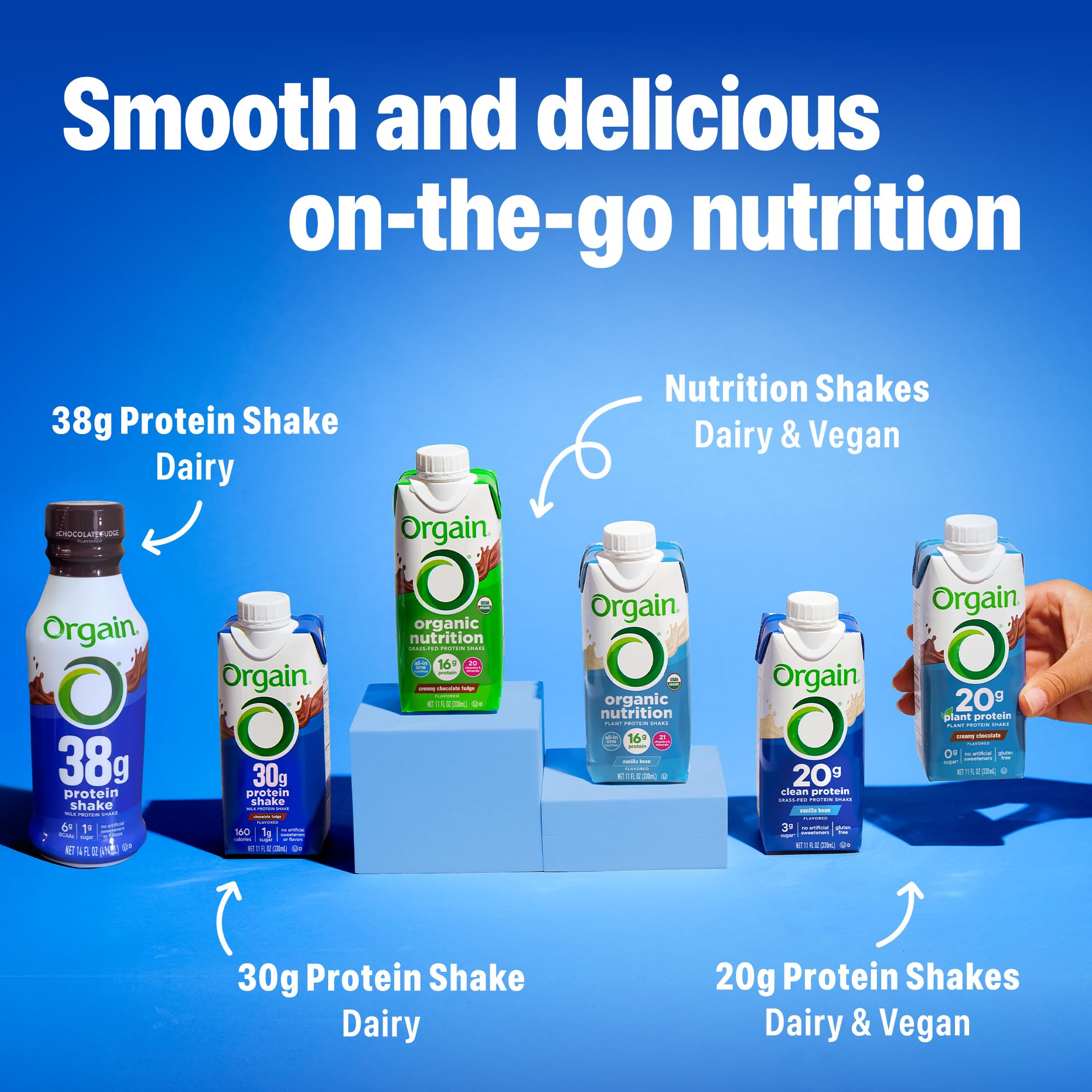 Orgain bottles in gym bag lifestyle shot showcasing on-the-go fuel