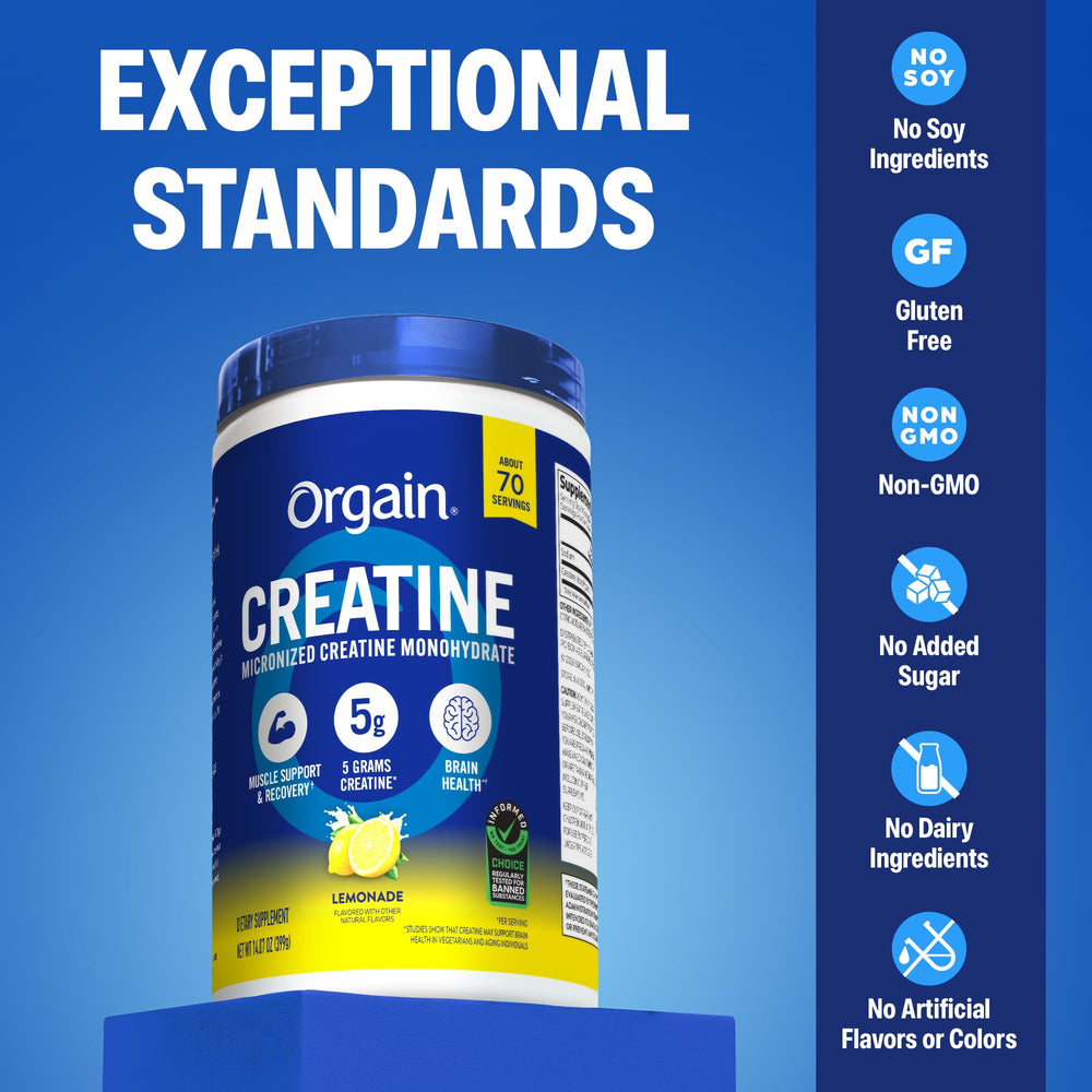 Orgain lemonade creatine mixed in glass demonstrating easy mixing