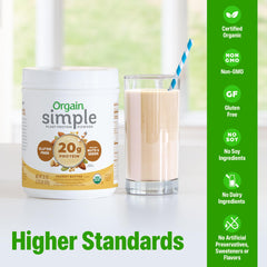 Orgain peanut butter powder texture close-up showing smooth mixability benefit