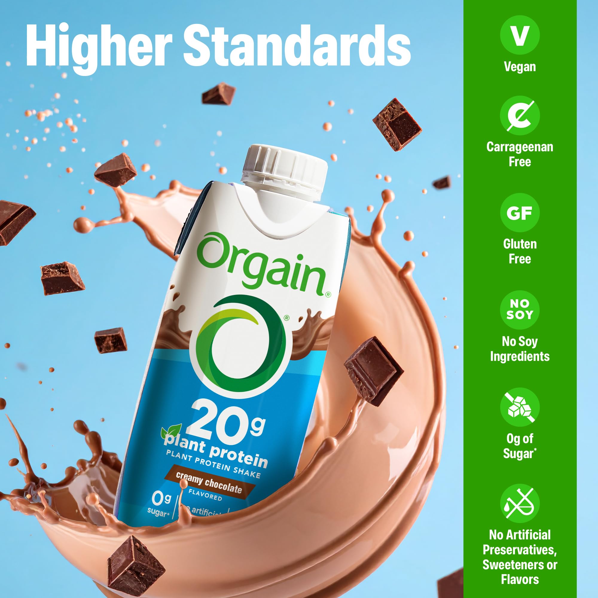 Orgain shake bottle label detail with ingredient and protein information benefit