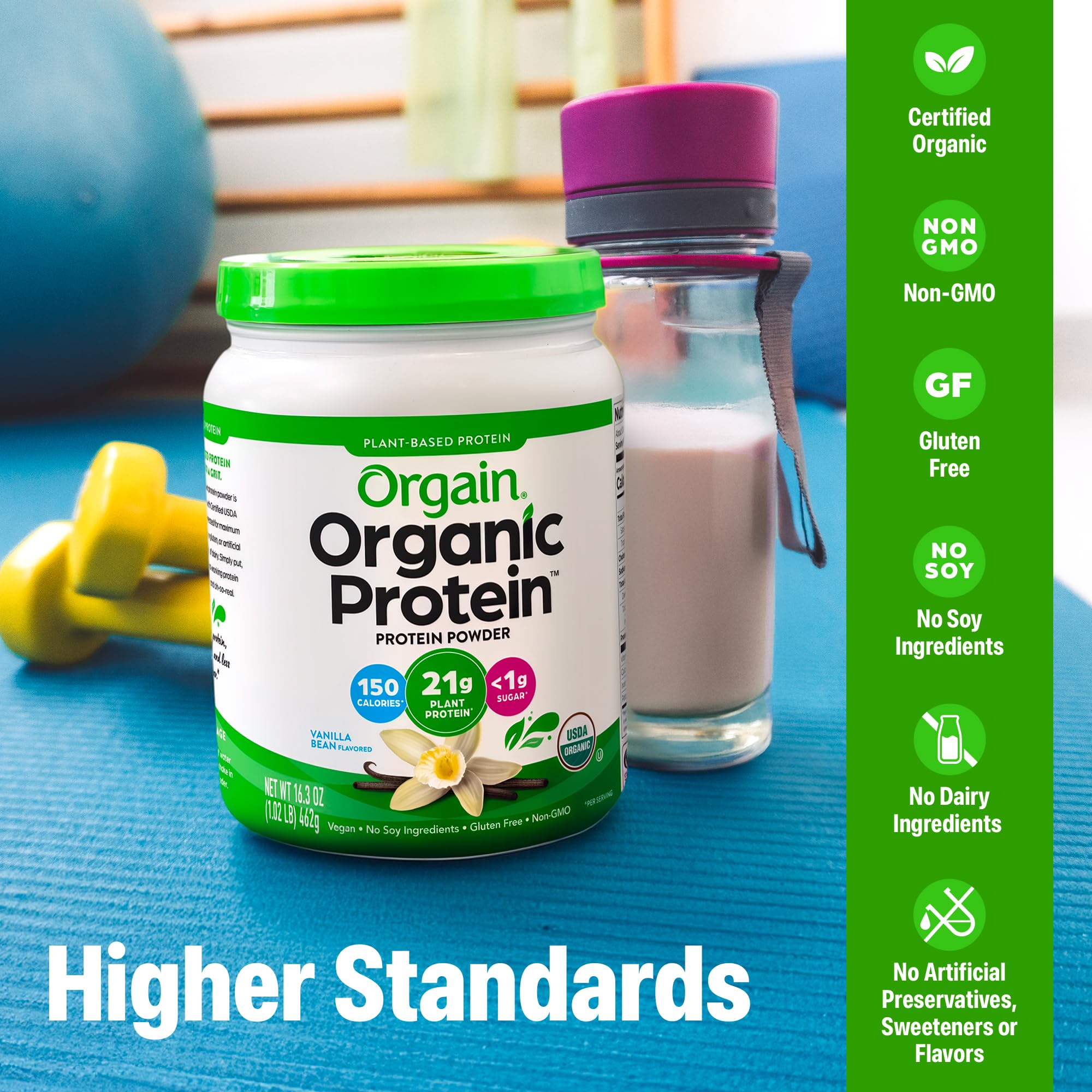 Orgain scoop measuring powder to show serving size and protein amount clarity