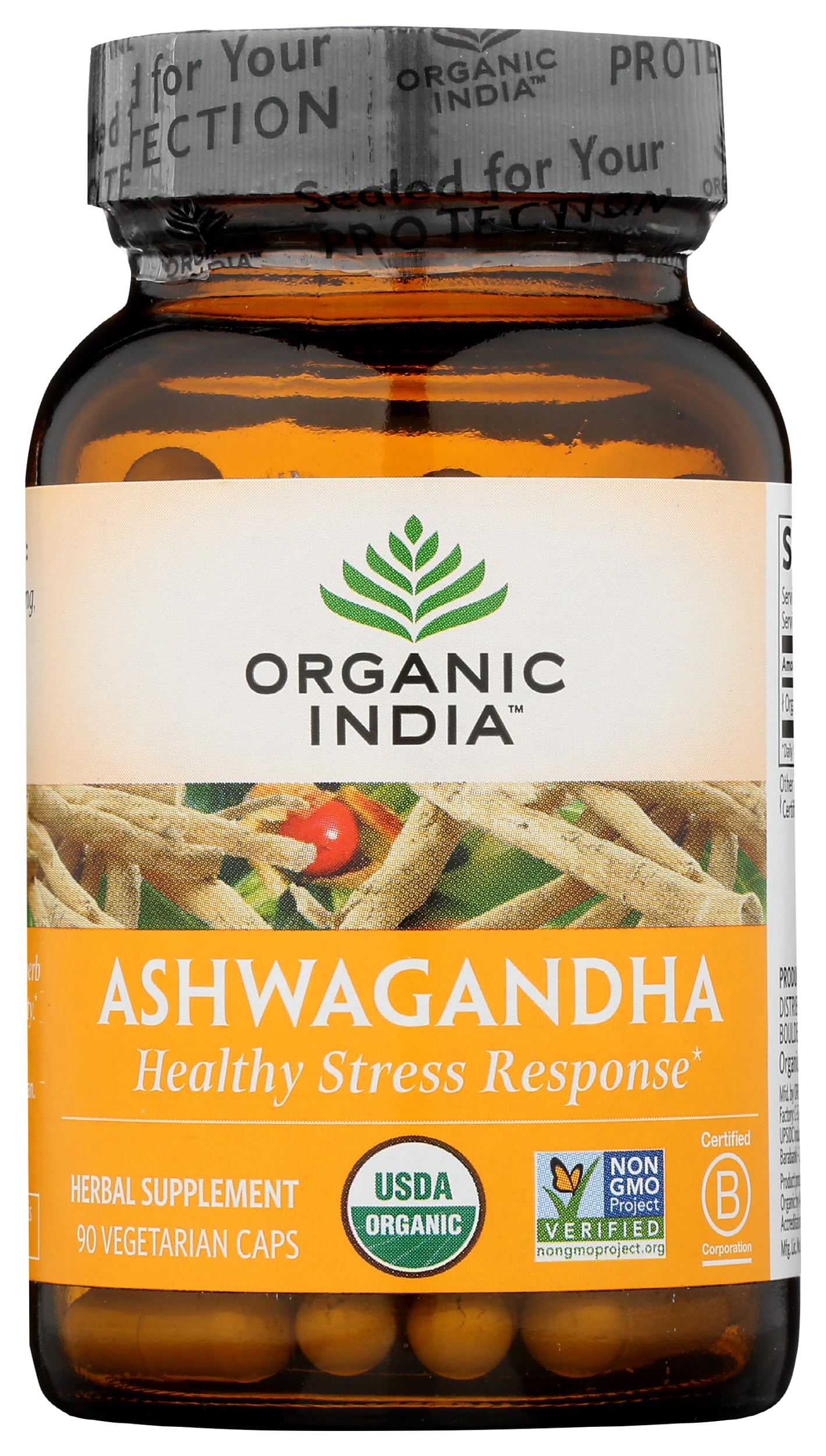 hand holding ORGANIC INDIA capsule showing size and easy swallowing