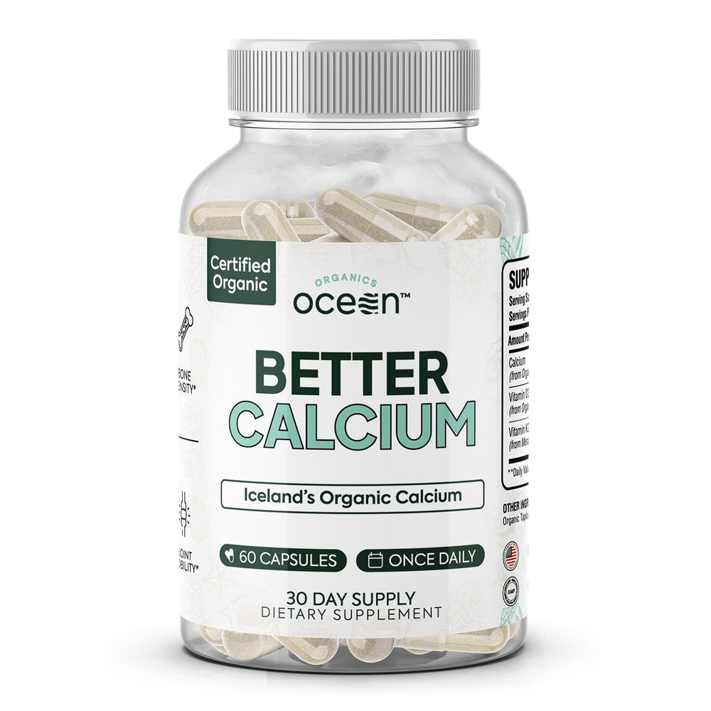Organics Ocean bottle front showing supplement benefits and plant-based label