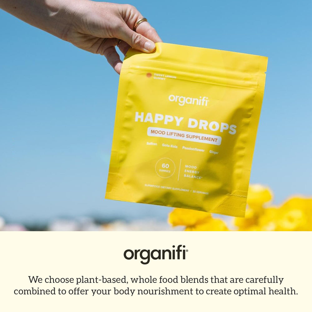 Organifi Happy Drops by breakfast bowl illustrating integration into morning routine benefit