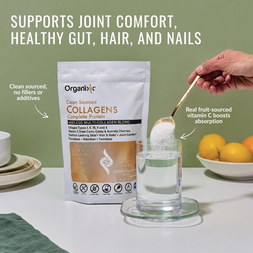 Organixx scoop of collagen powder ready to add to beverages