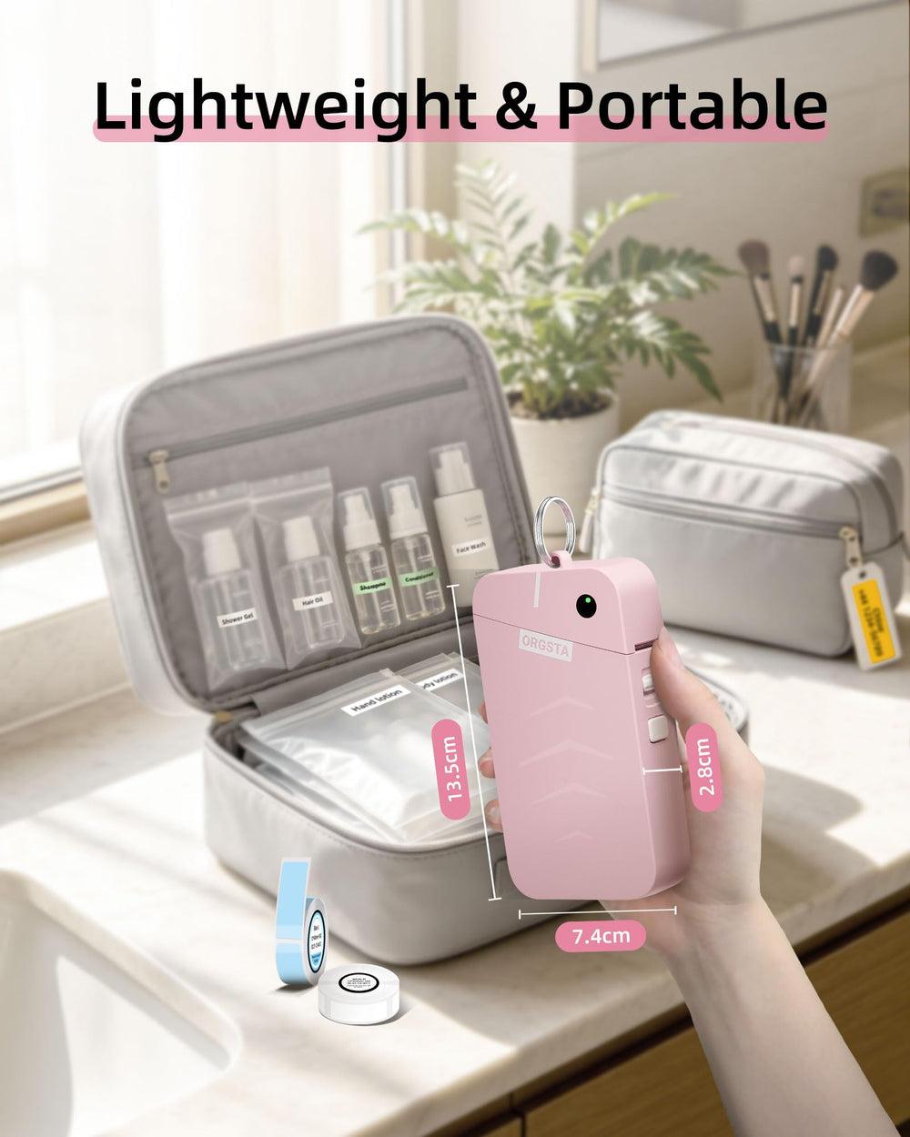 ORGSTA S001 held in hand to show scale and one-handed convenience