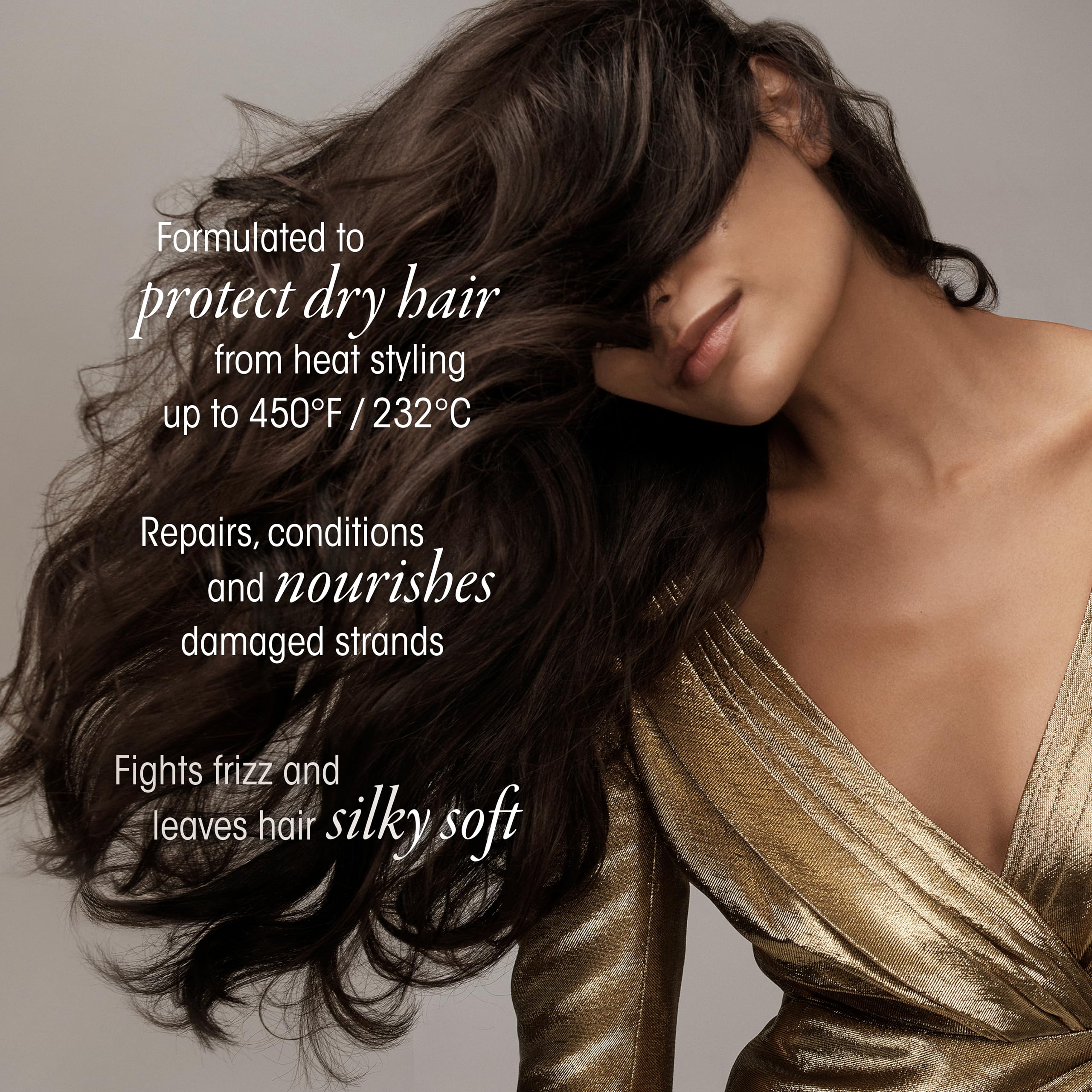 Oribe Gold Lust fine mist dispersal demonstrating lightweight texture and no buildup