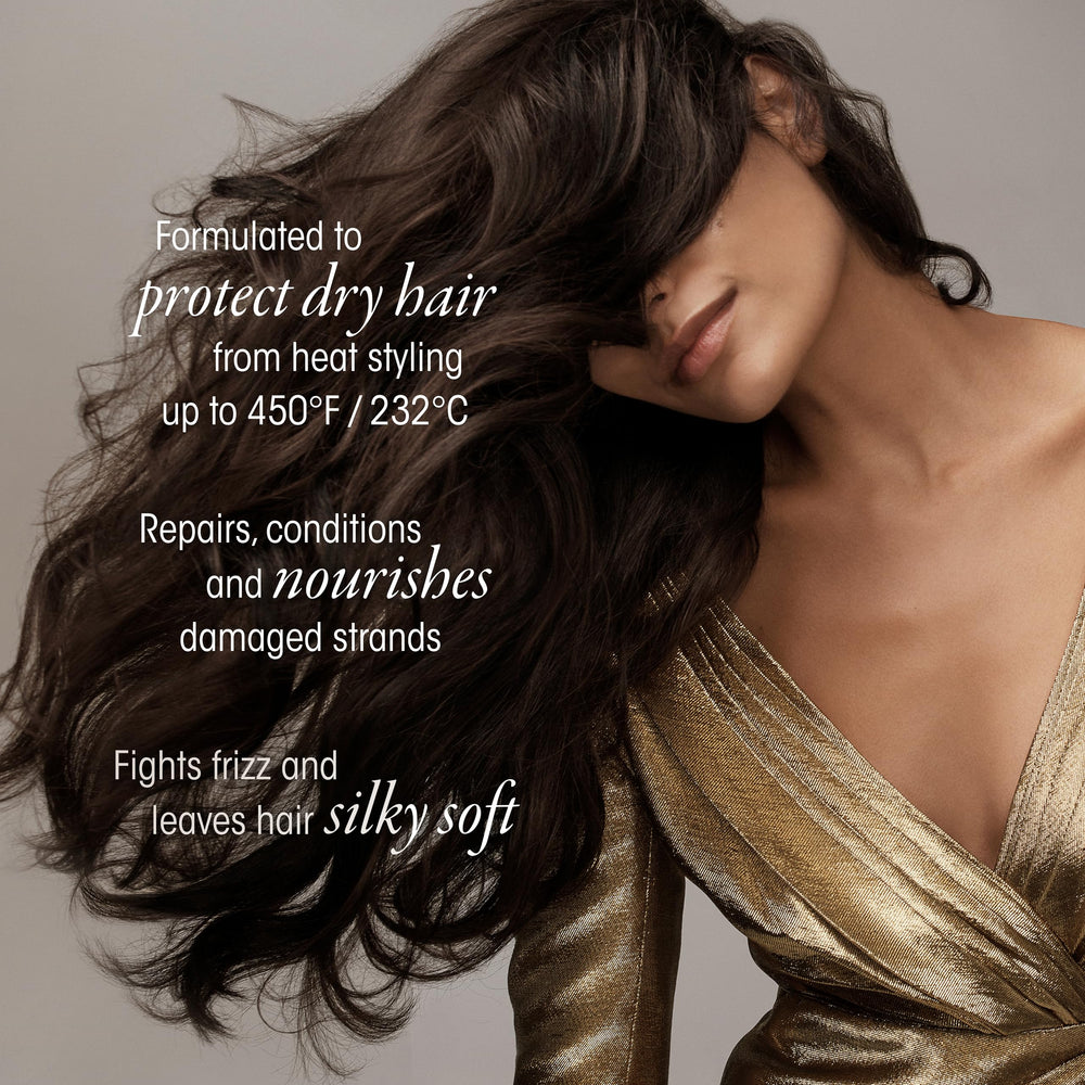 Oribe Gold Lust fine mist dispersal demonstrating lightweight texture and no buildup