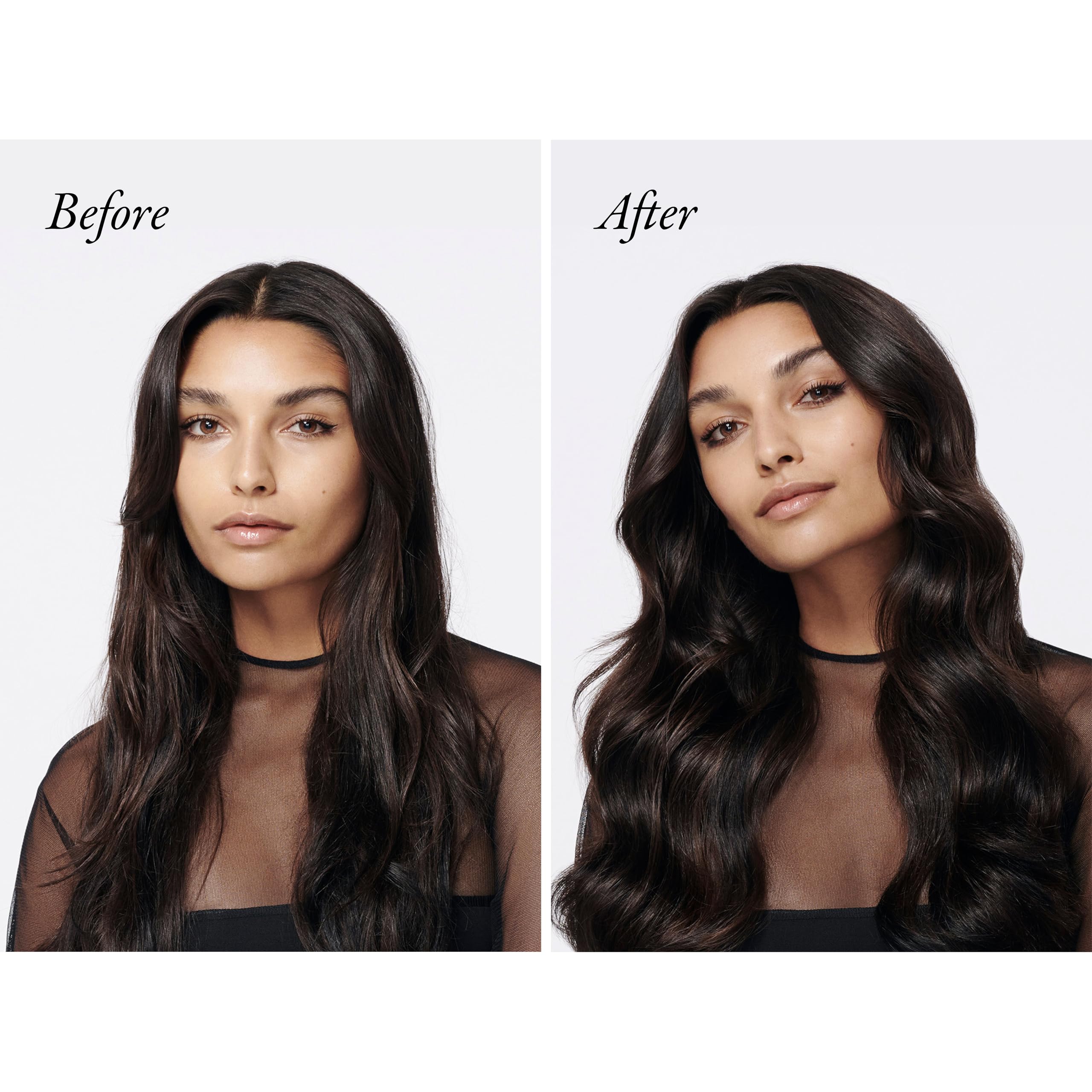 Oribe Gold Lust bottle held in hand showing 5.2 oz scale and travel-friendly benefit