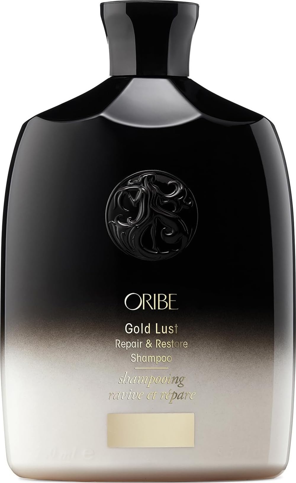 Oribe Gold Lust shampoo front bottle shows luxe packaging and brand benefit