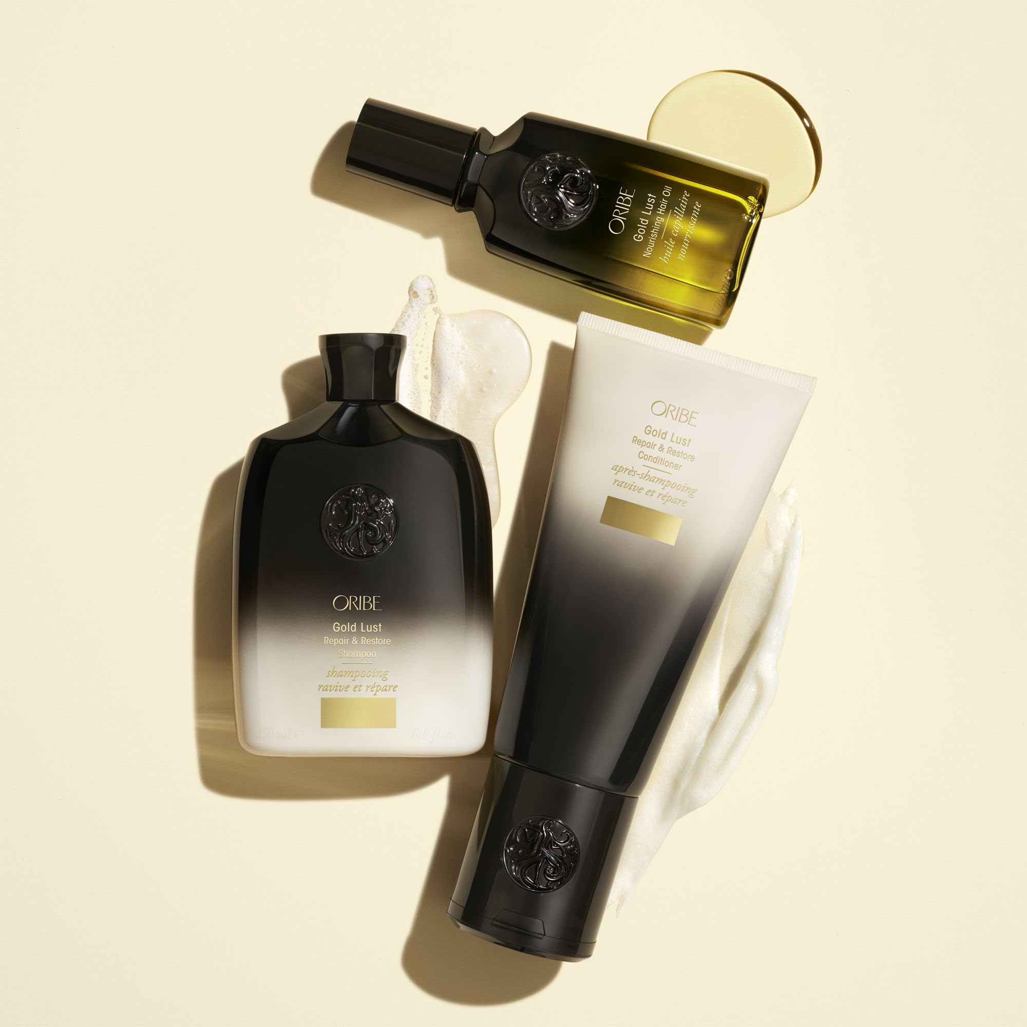 Oribe Gold Lust shampoo label detail showing key ingredients and clean formula