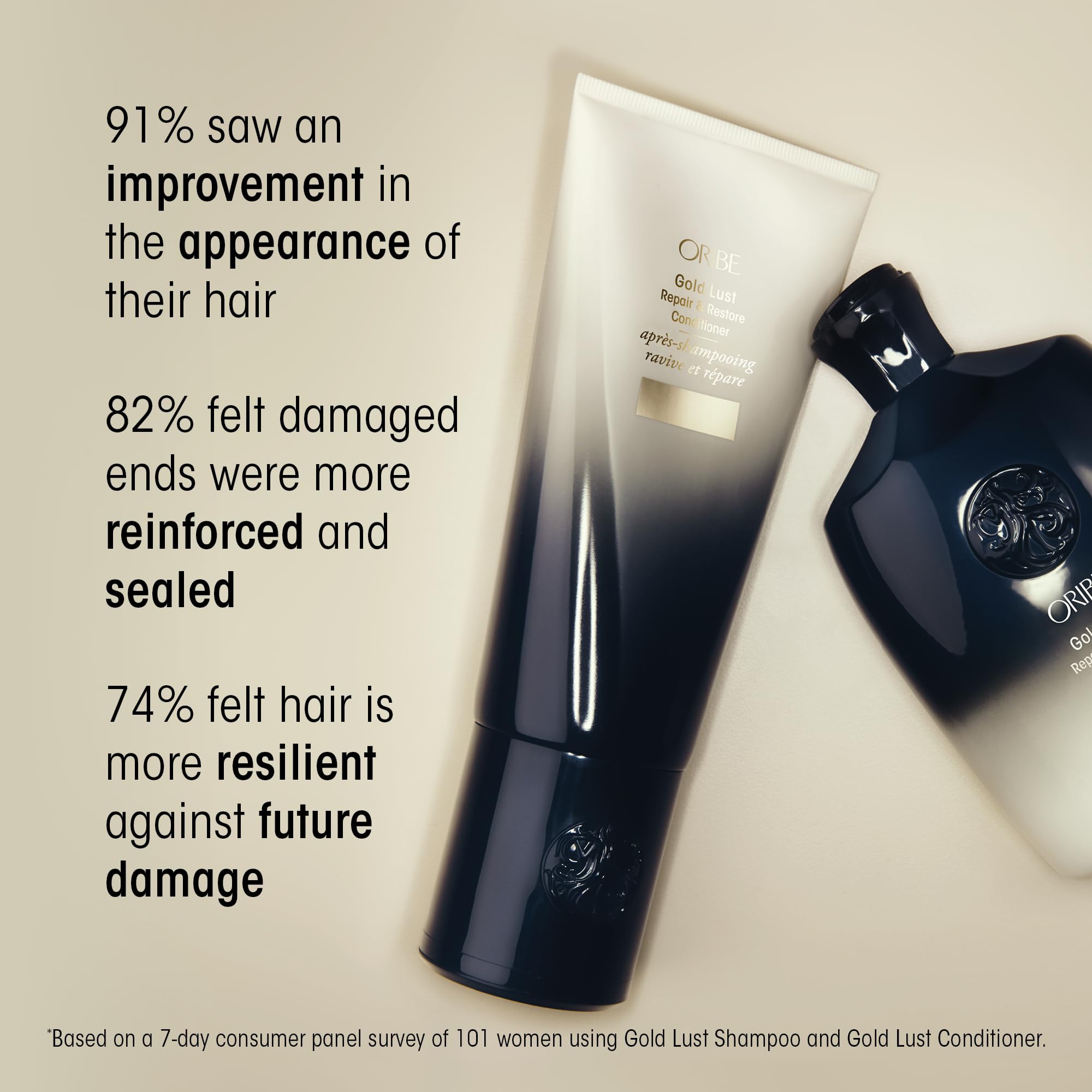 Oribe Gold Lust shampoo pouring from bottle highlighting easy-dispense benefit