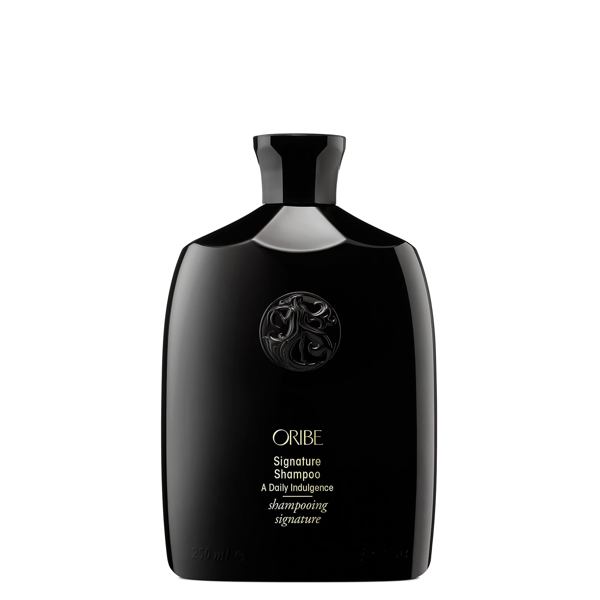 Oribe signature shampoo front bottle shows luxe packaging and brand prestige