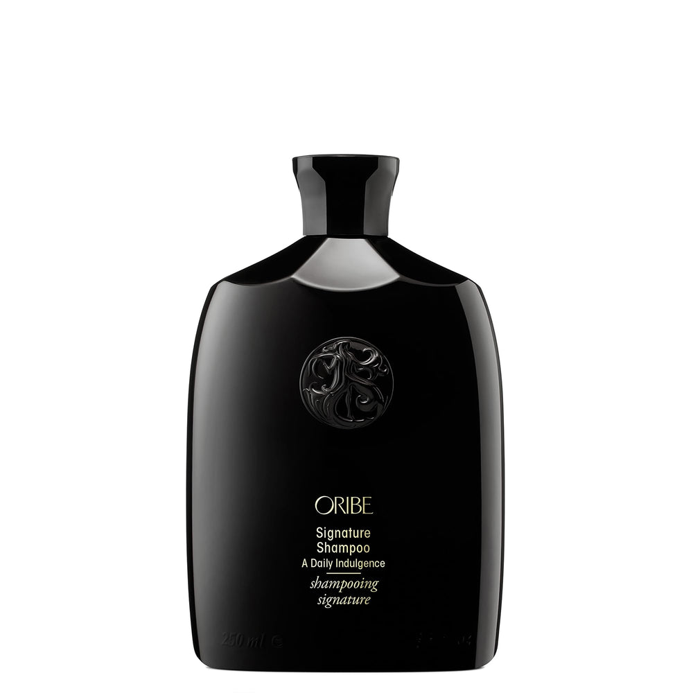 Oribe signature shampoo front bottle shows luxe packaging and brand prestige
