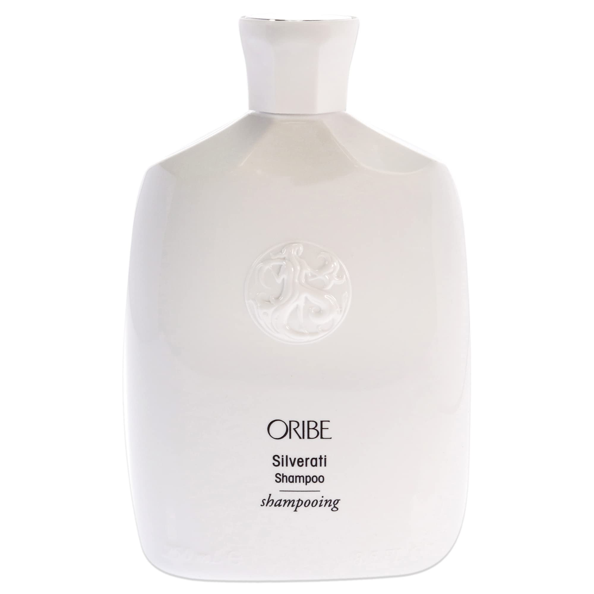 Oribe Silverati shampoo creamy violet pour demonstrating texture and pigment