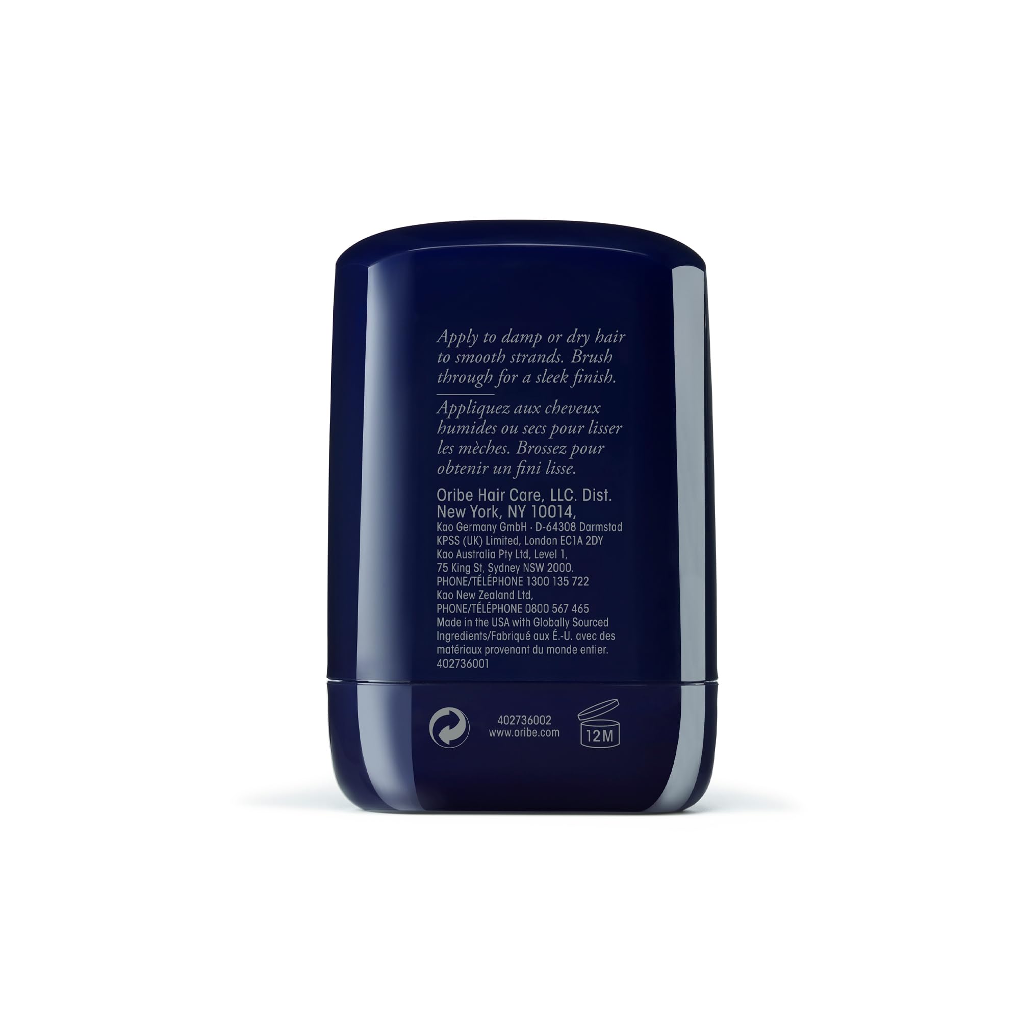 Oribe wax stick with cap off and twist-up showing easy application benefit