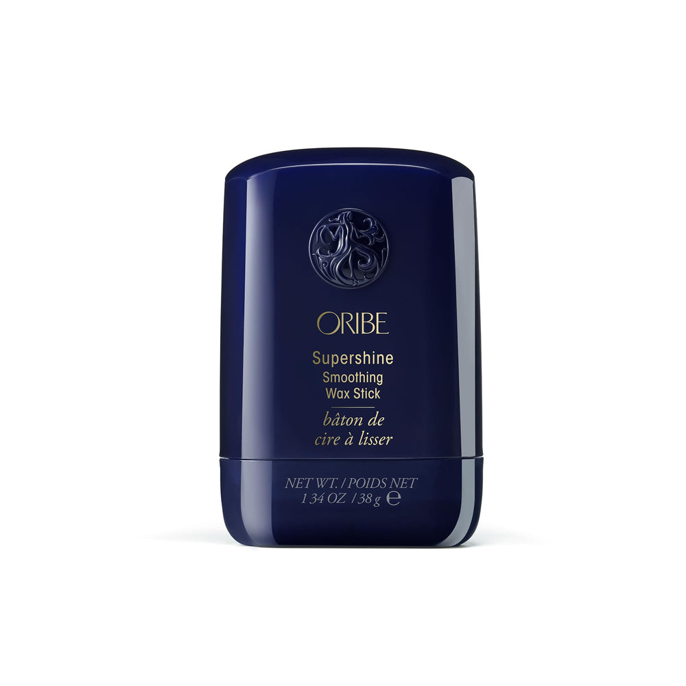 Oribe Supershine Smoothing Wax Stick front packaging showing sleek design and size benefit