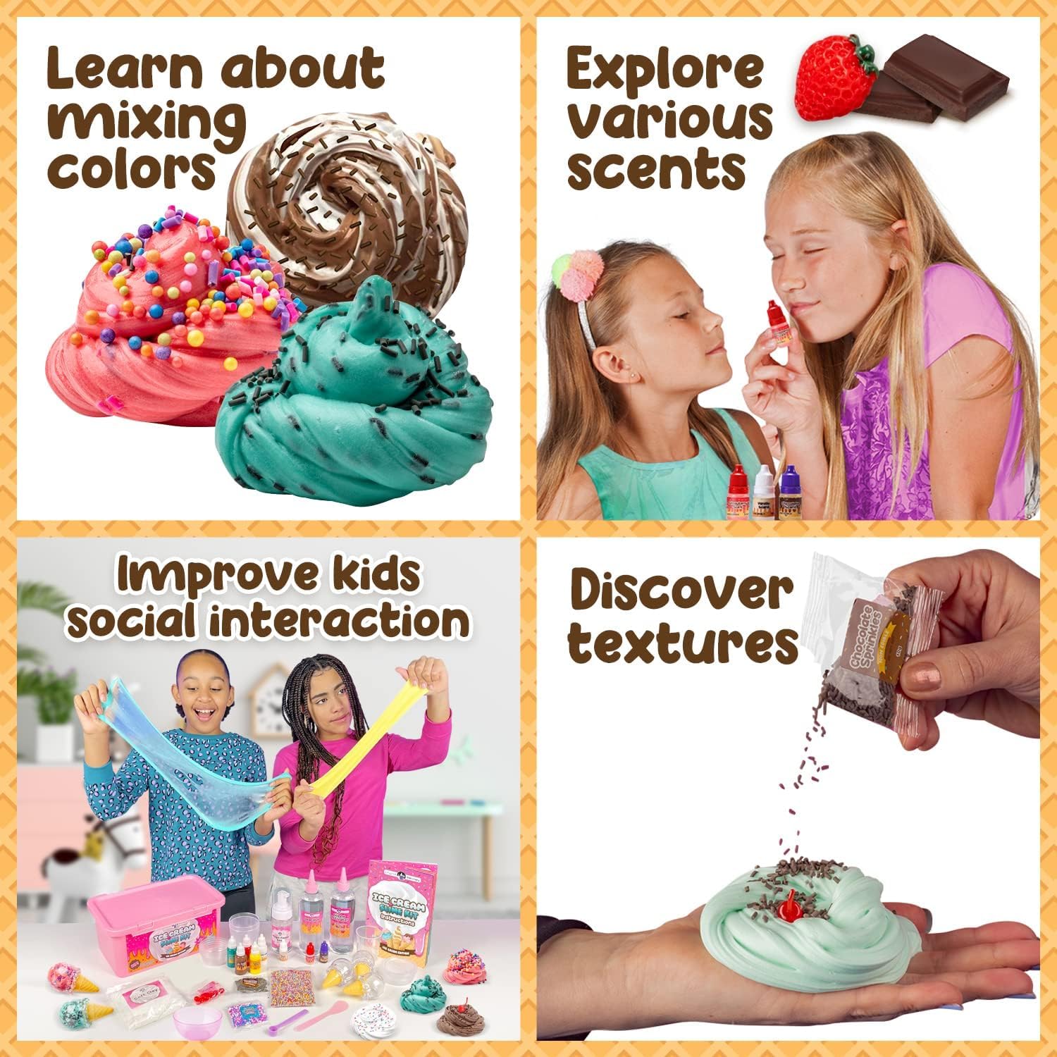 Original Stationery child mixing slime by hand, demonstrates simple step-by-step fun