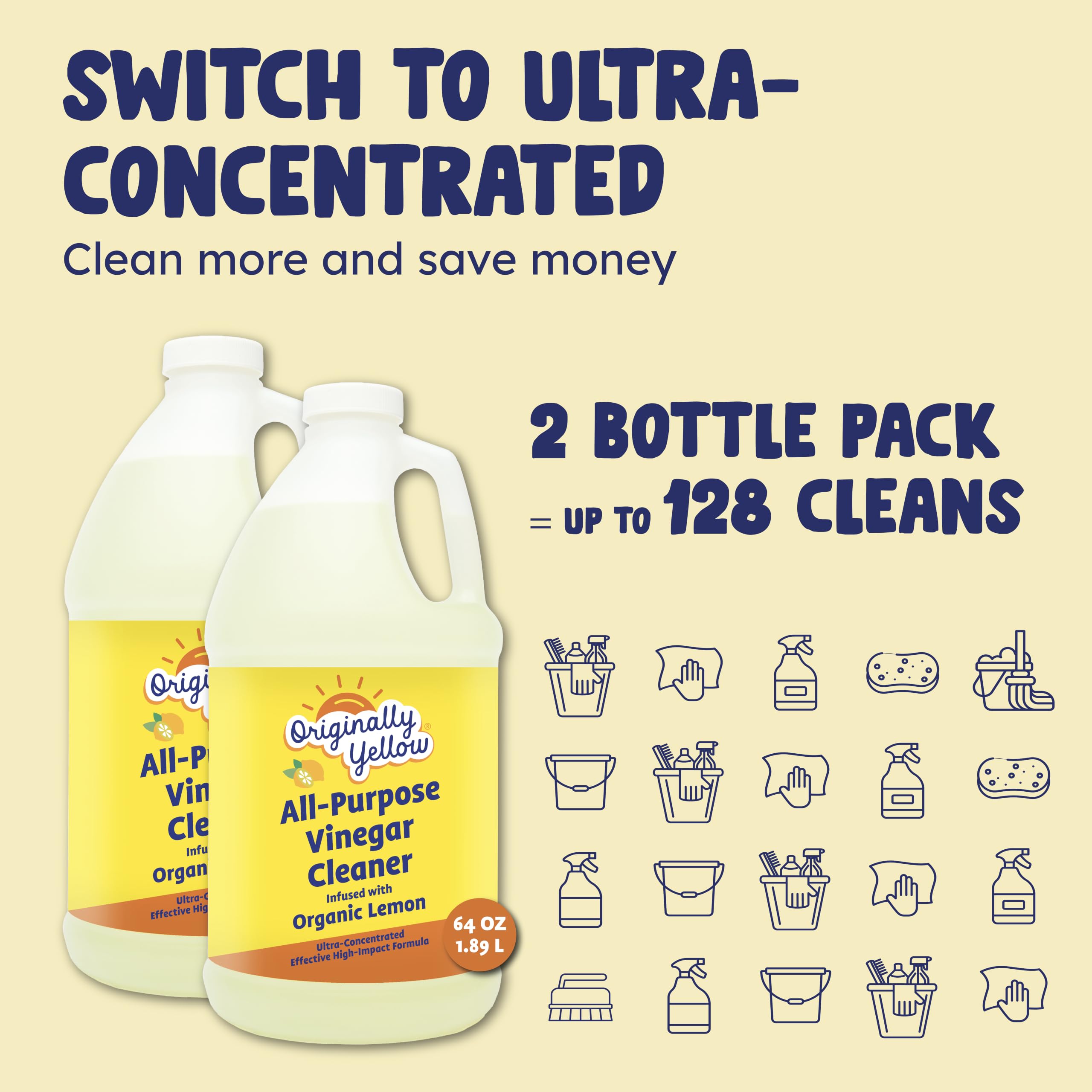 Originally Yellow cleaning vinegar texture demonstrating streak-free finish benefit