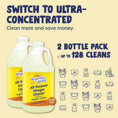 Originally Yellow cleaning vinegar texture demonstrating streak-free finish benefit