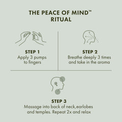 Origins Peace of Mind alongside a hand to show compact 0.5 fl oz travel size benefit