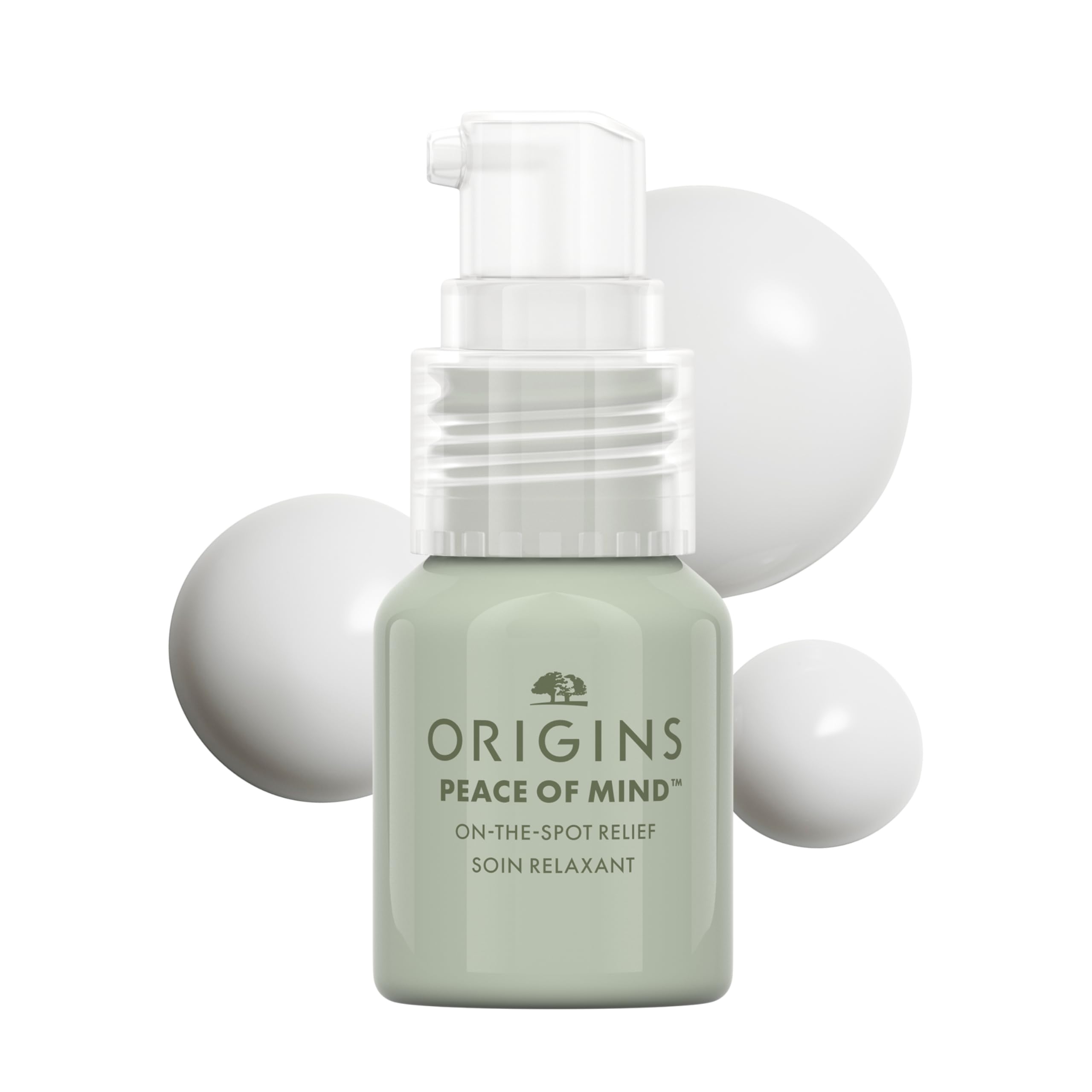 Origins Peace of Mind front bottle view showing calming packaging and easy use