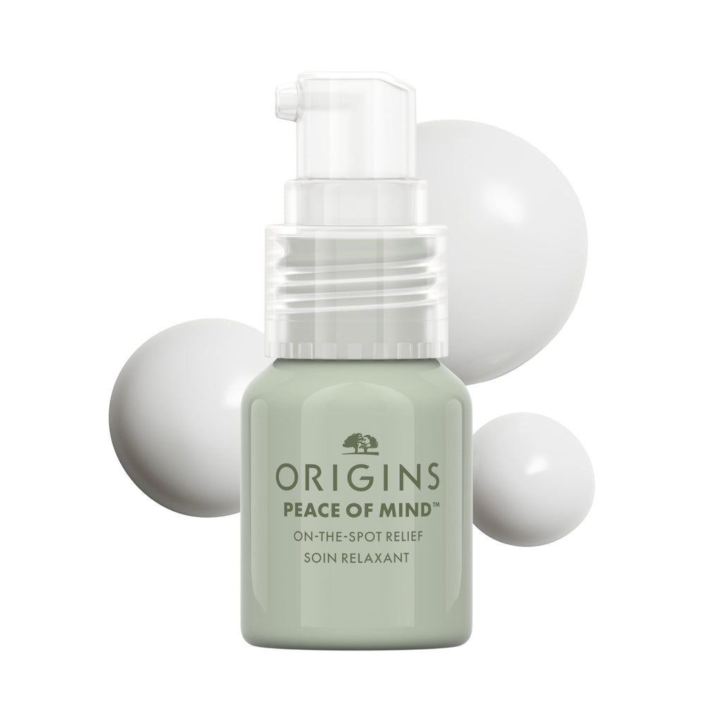 Origins Peace of Mind front bottle view showing calming packaging and easy use