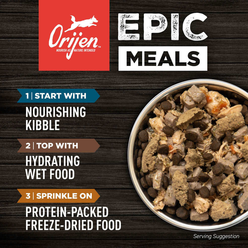 ORIJEN portion in bowl demonstrating recommended serving and convenience