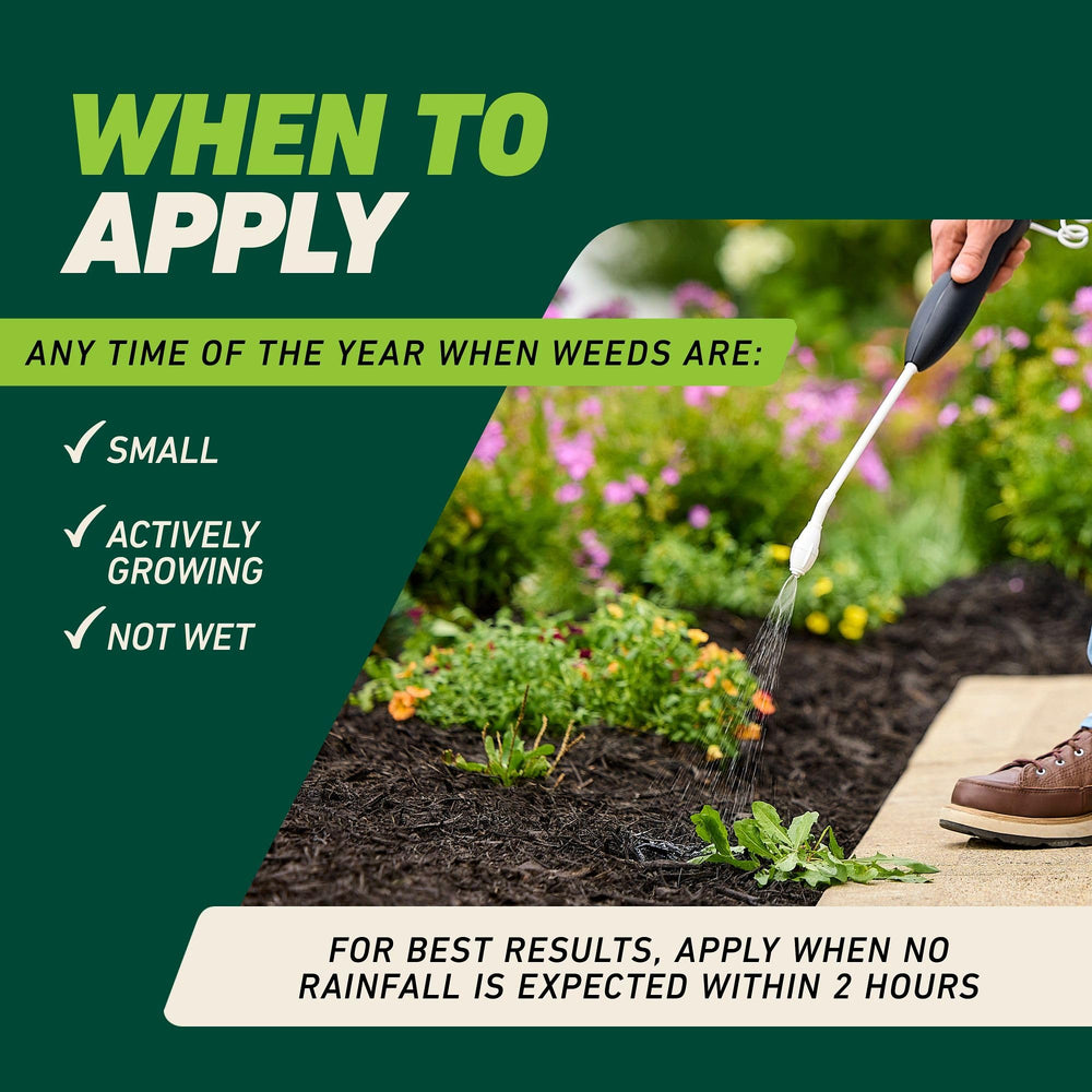 Ortho being applied to landscape bed showing accurate spot treatment benefit