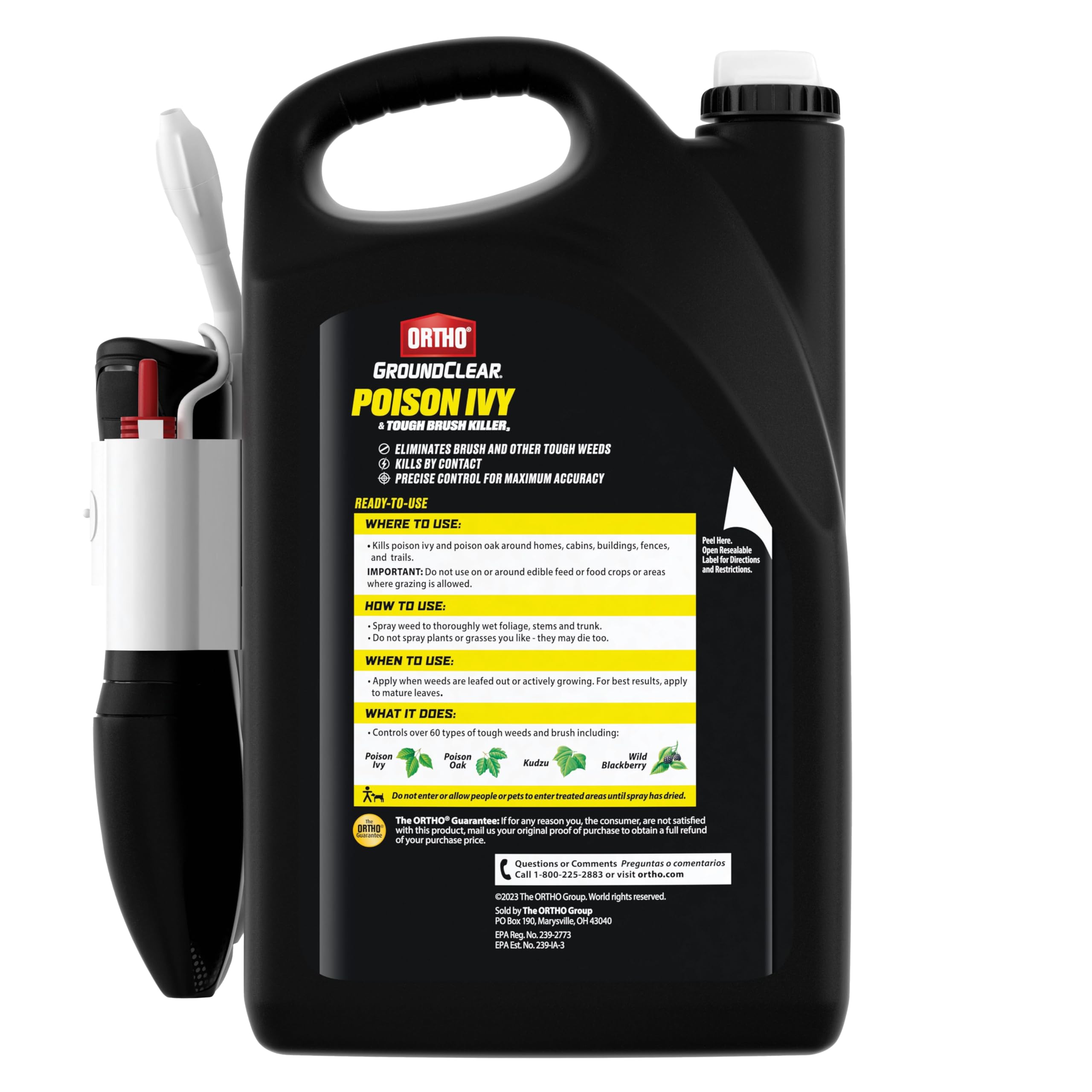 Ortho GroundClear sprayer in use on brush demonstrating targeted weed control benefit