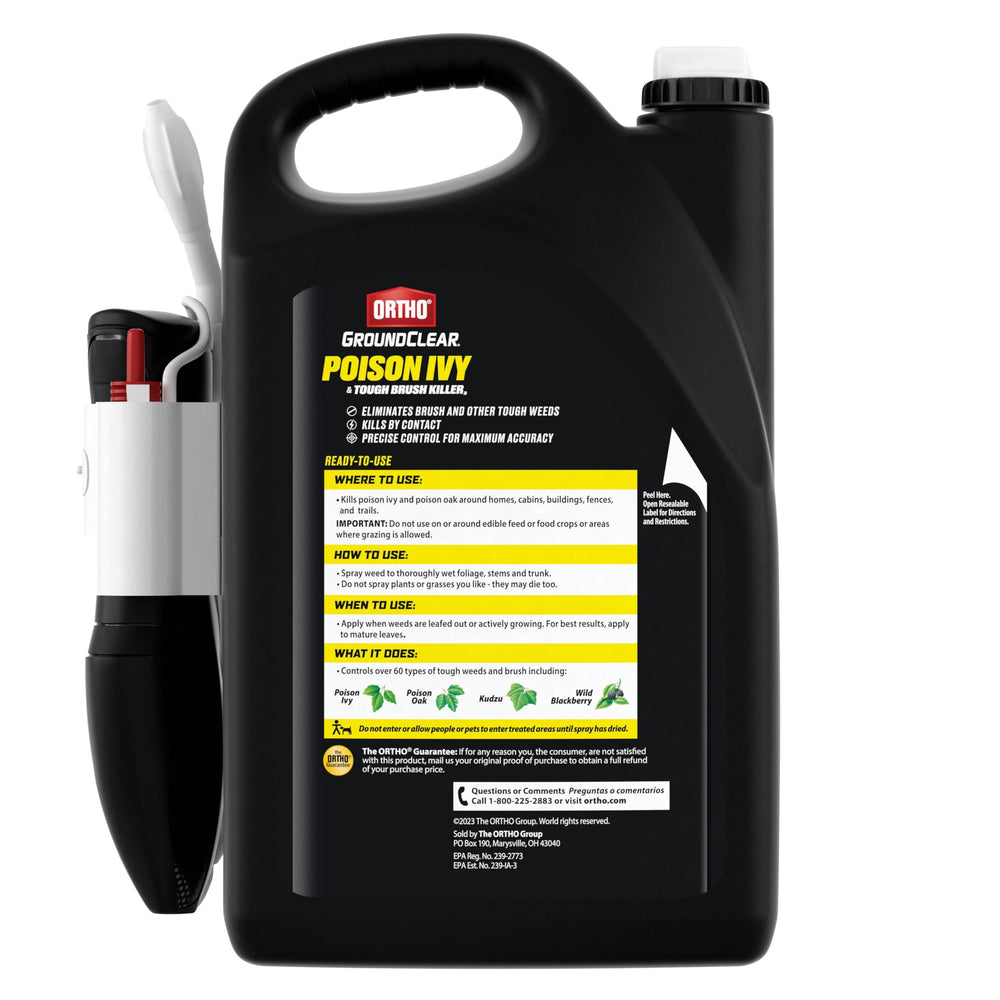 Ortho GroundClear sprayer in use on brush demonstrating targeted weed control benefit