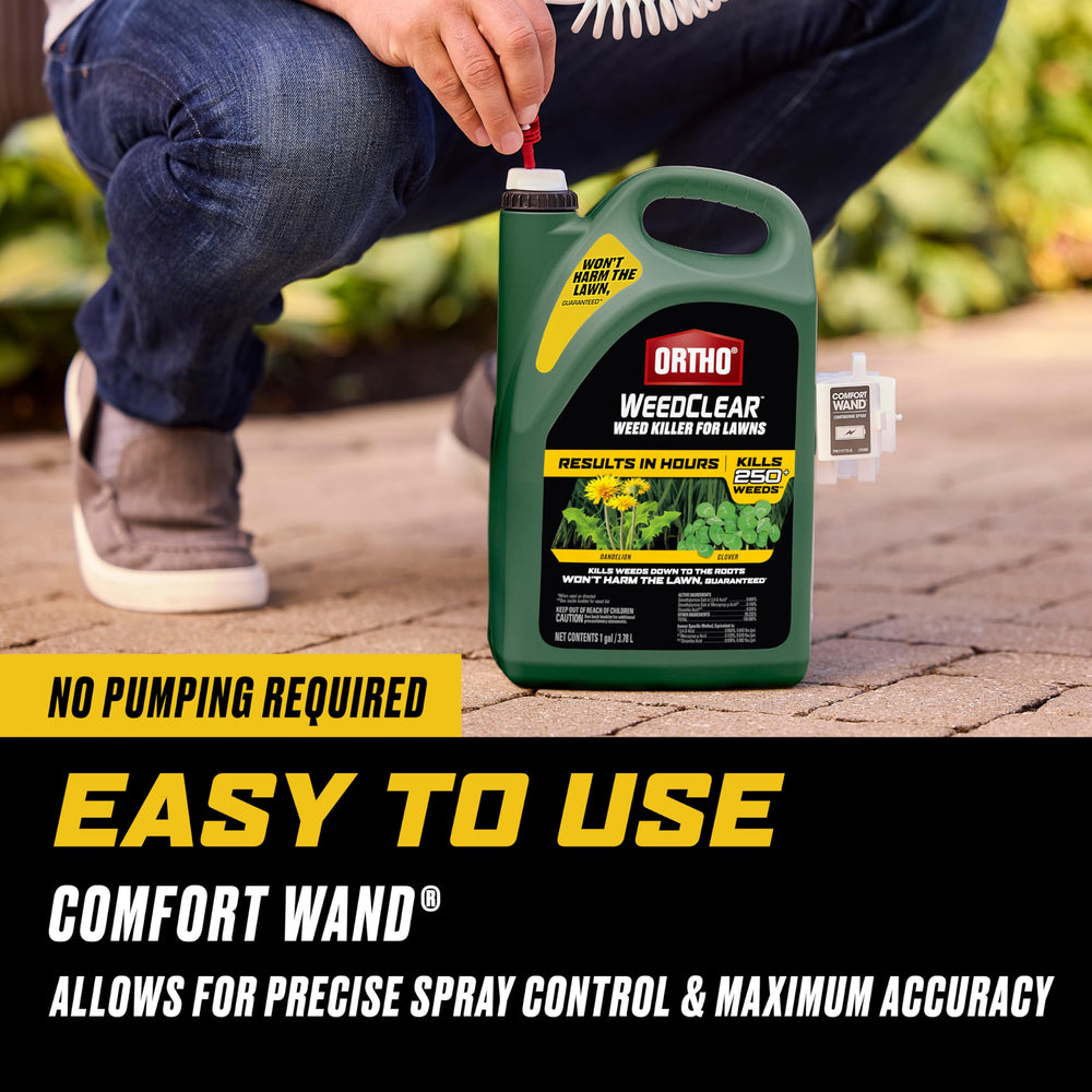 Ortho WeedClear in use spot treating a dandelion for fast control