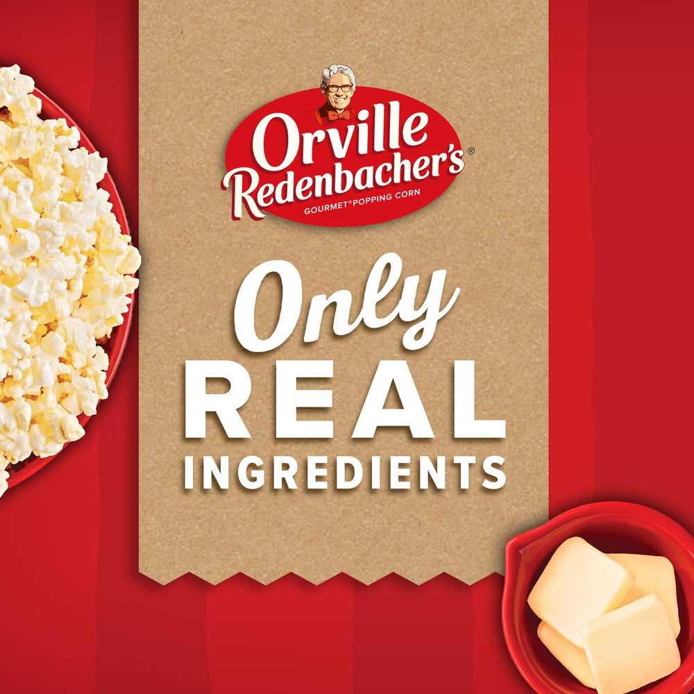 Orville Redenbacher's close-up of kernels and buttery seasoning showing quality