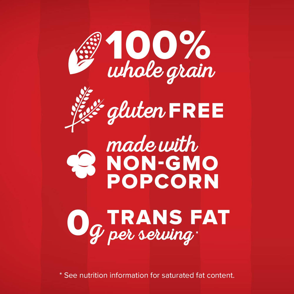 Orville Redenbacher's popcorn bowl beside box showing portion size comparison