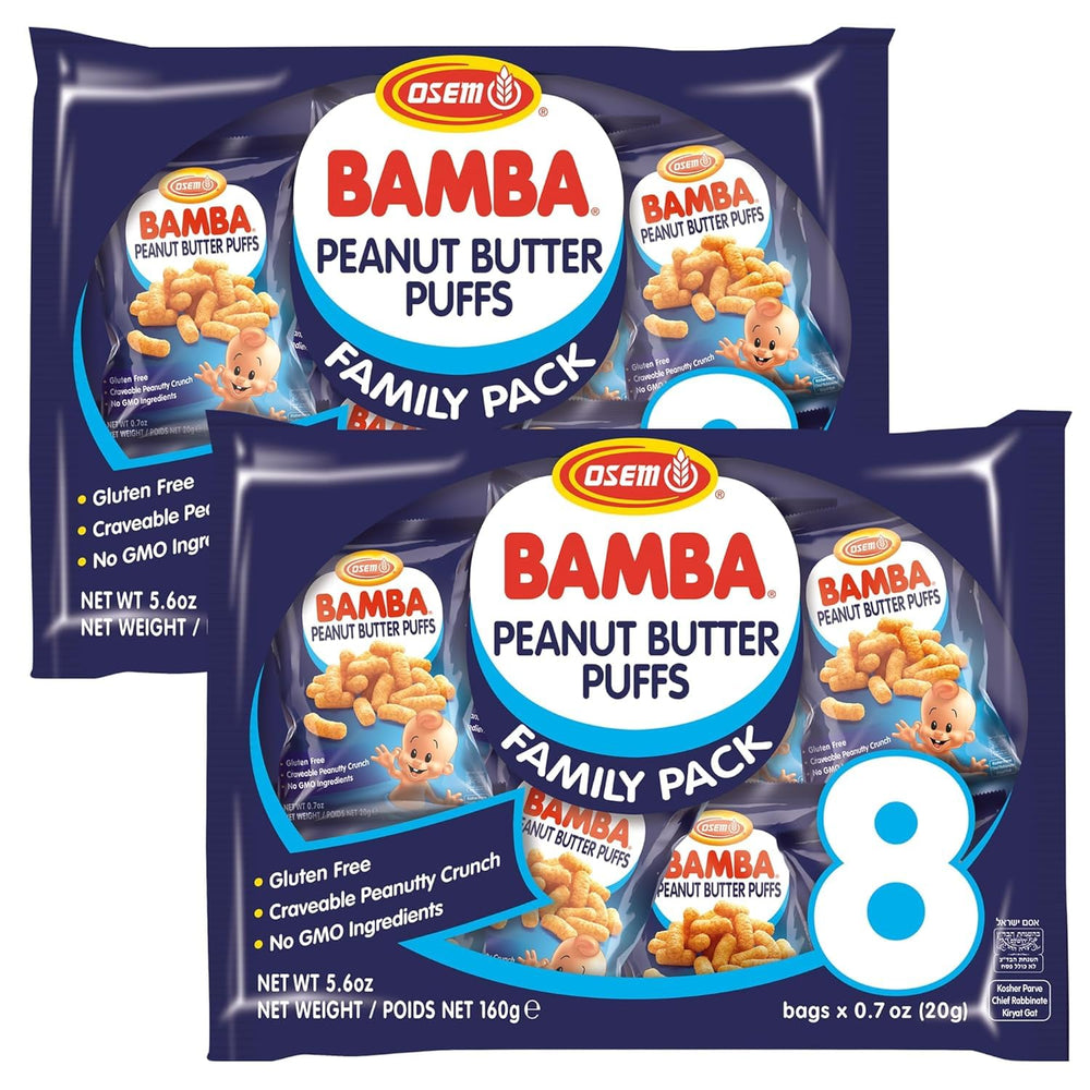 Osem Bamba family pack front view showing sixteen small bags and branding benefit convenience
