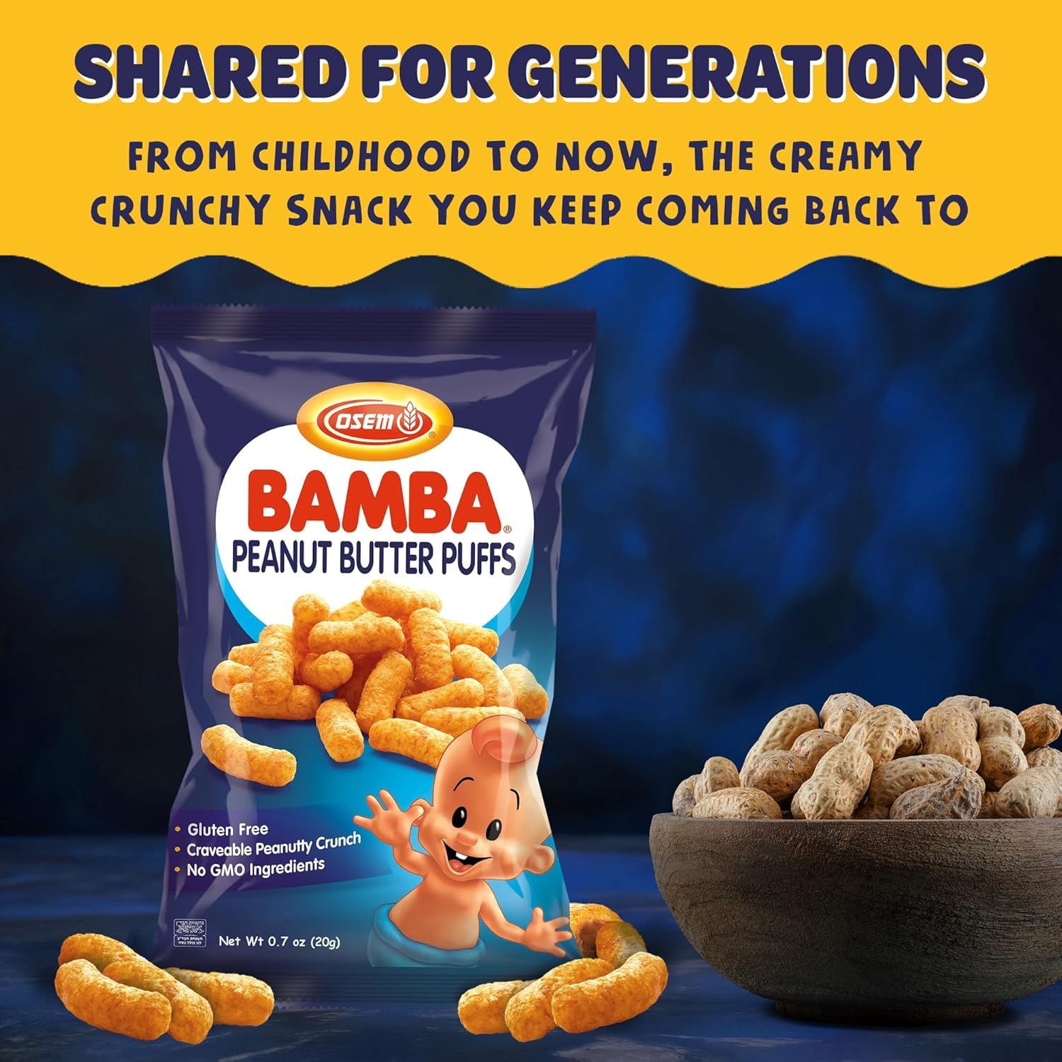 Osem Bamba peanut butter puffs texture close-up showing airy puff and fast dissolve benefit