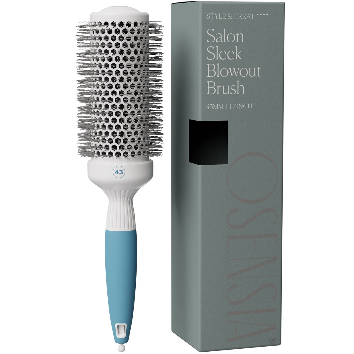 Osensia front view medium round brush showing ergonomic handle and smooth finish for easy styling