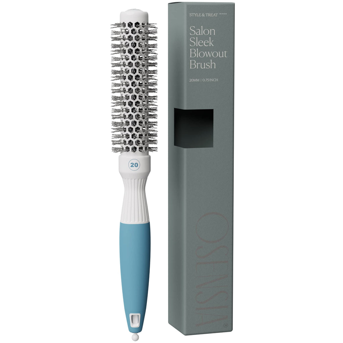 Osensia front view of small round brush showing compact design and salon finish for precise styling