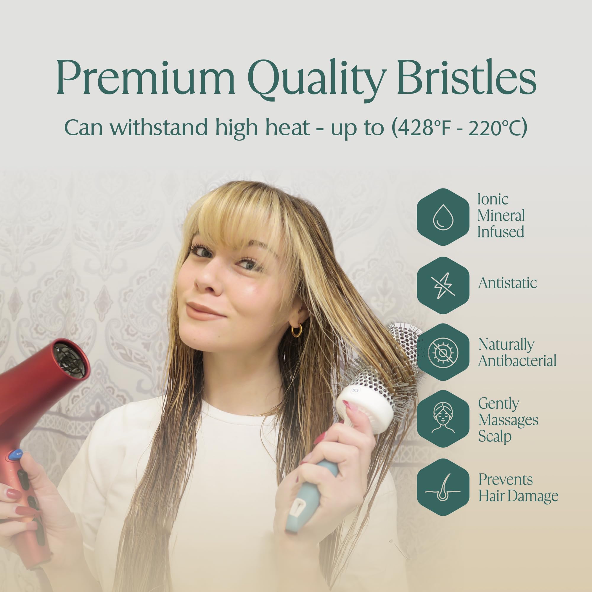 Osensia brush held in hand to show 0.75 inch barrel size and travel-friendly scale