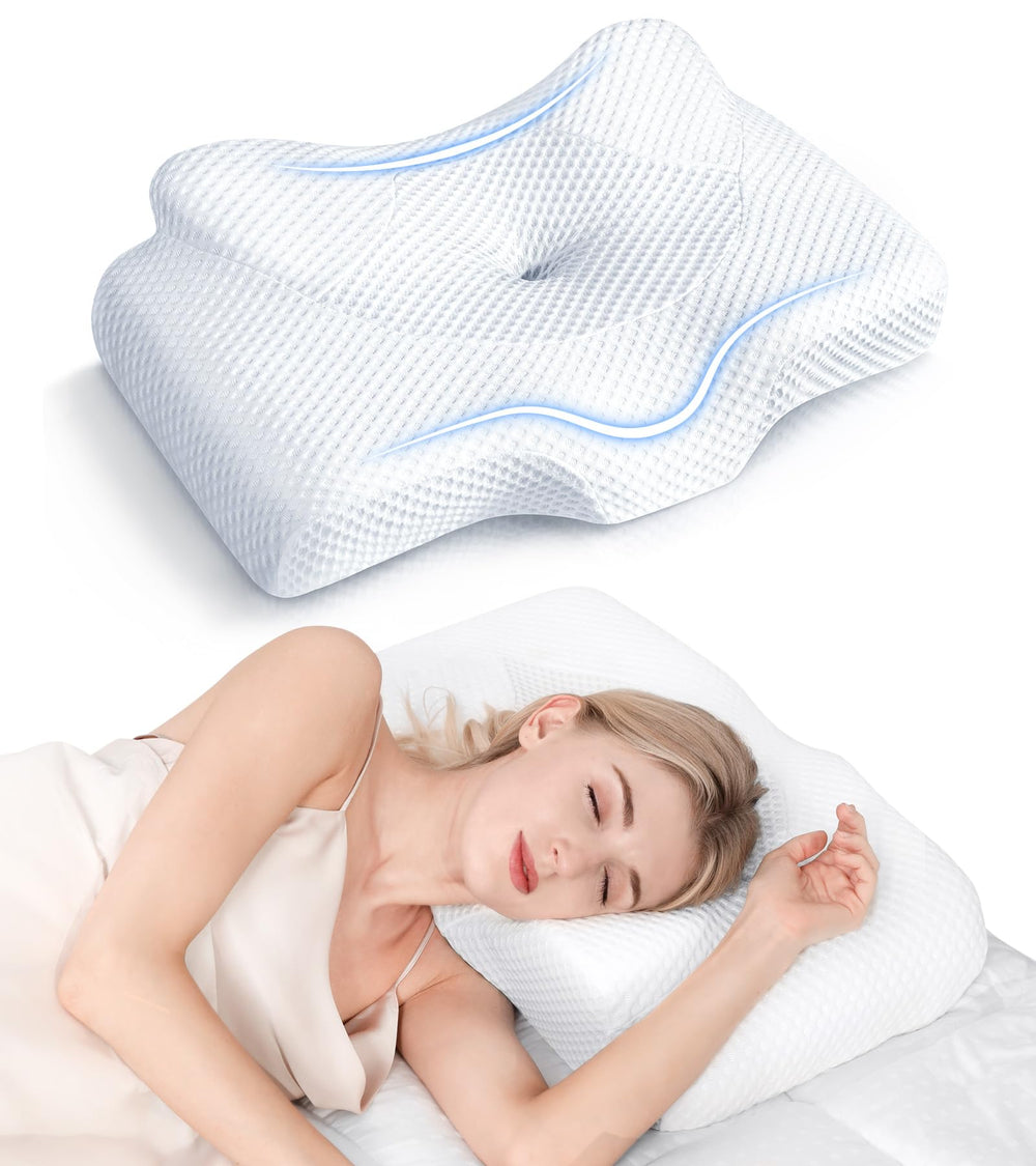 Osteo front view pillow showing ergonomic shape and comfort benefit