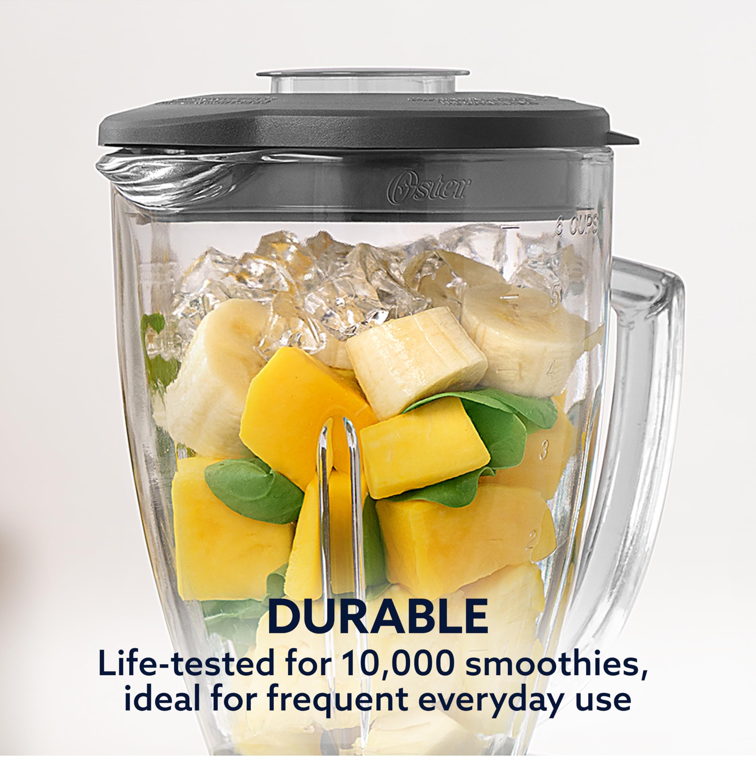 Oster 3-cup food chopper with S-blade showing fast prep of herbs and nuts