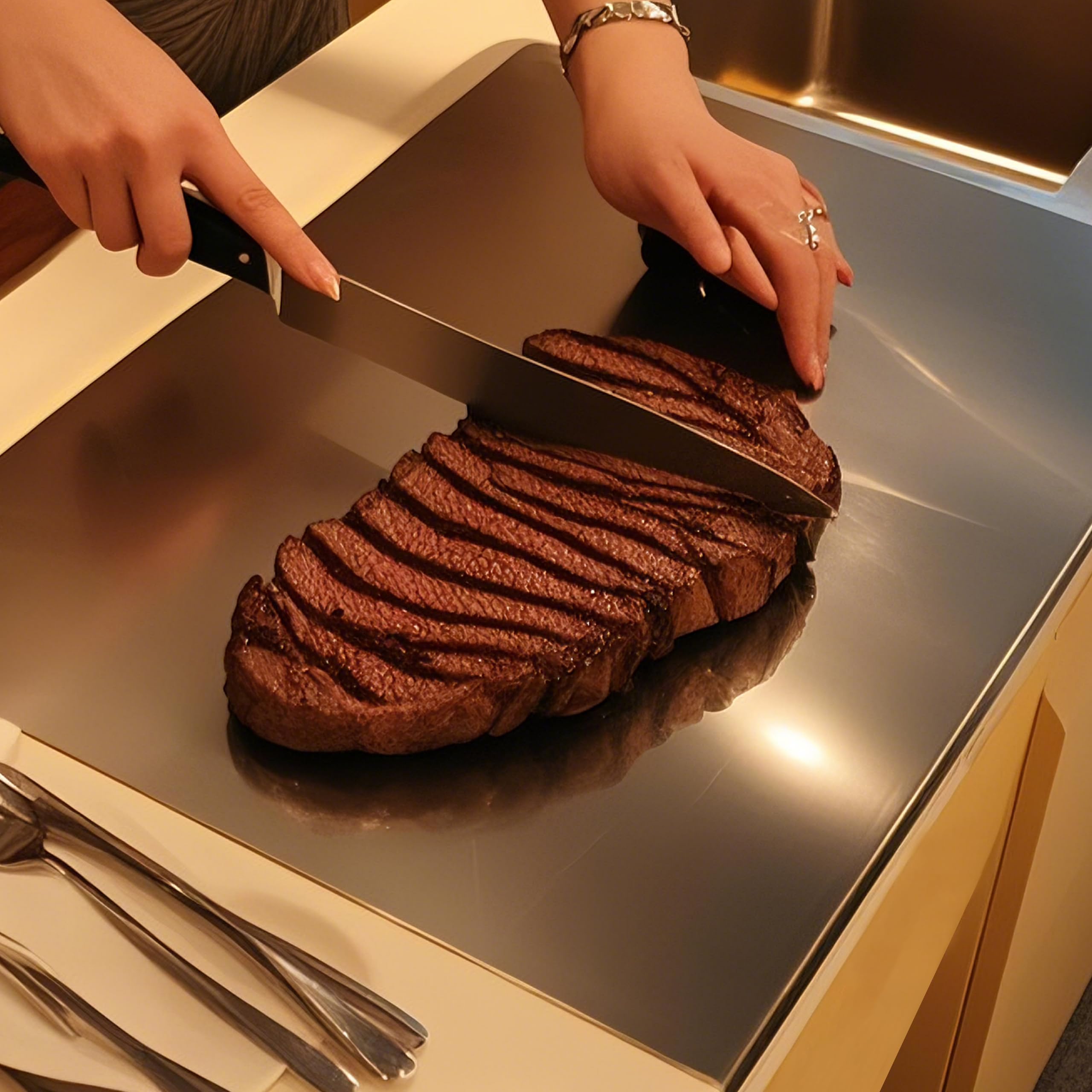 OTAVILEM cutting board stacked in cupboard showing slim profile and space-saving storage benefit