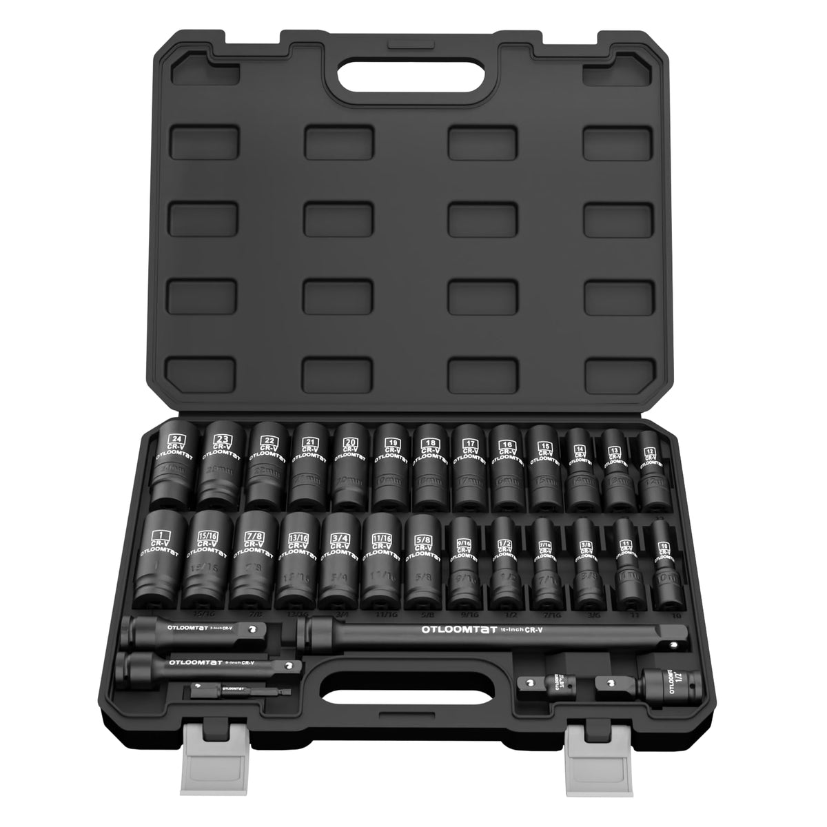 OTLOOMTBT open carrying case showing full 32-piece impact socket kit for organized storage