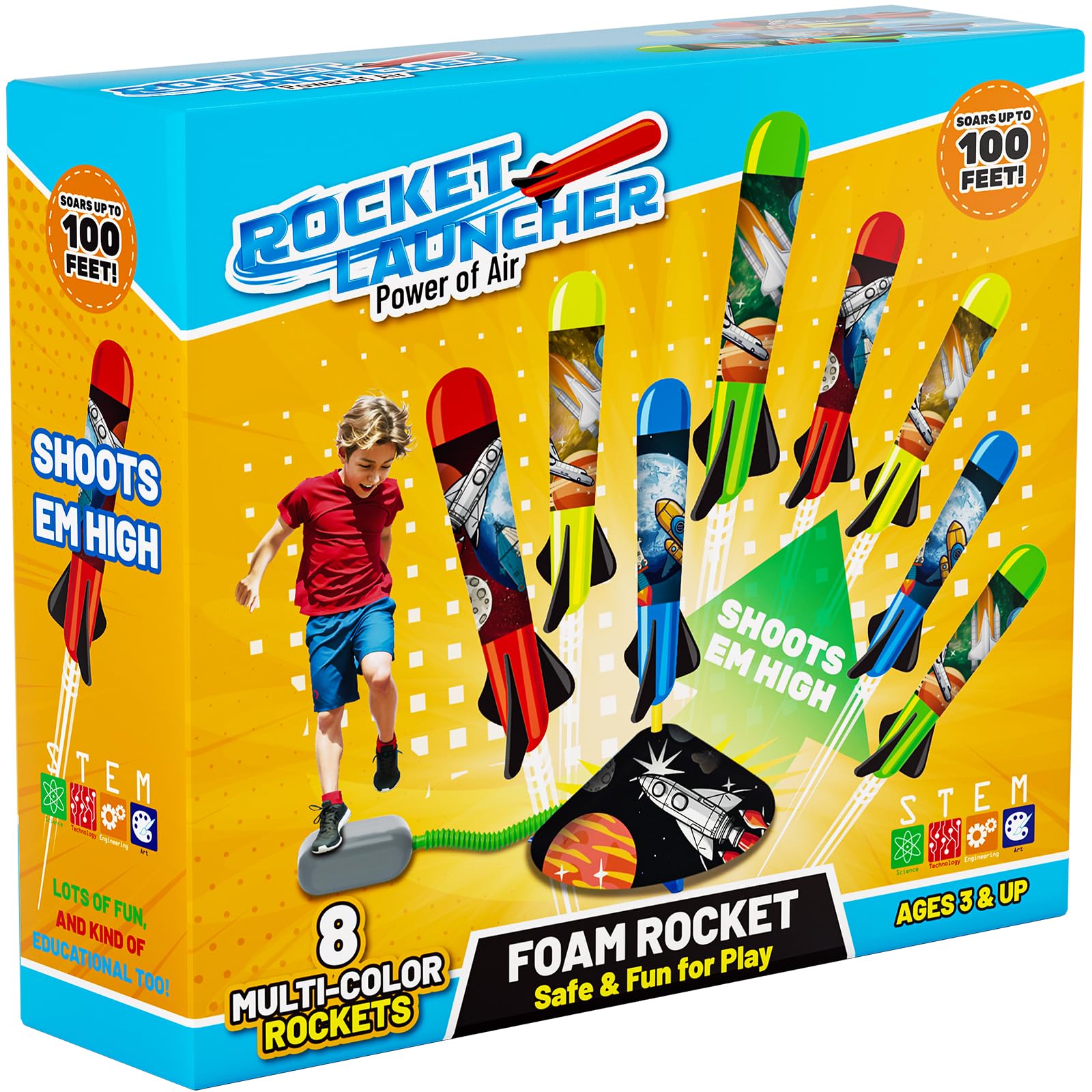 Otoseth front packaging showing complete launcher set and rockets for quick setup