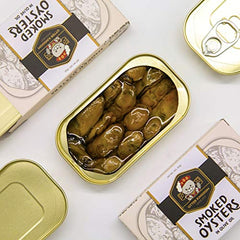 Otter Kingdom opened can with oysters in olive oil ready to serve immediately